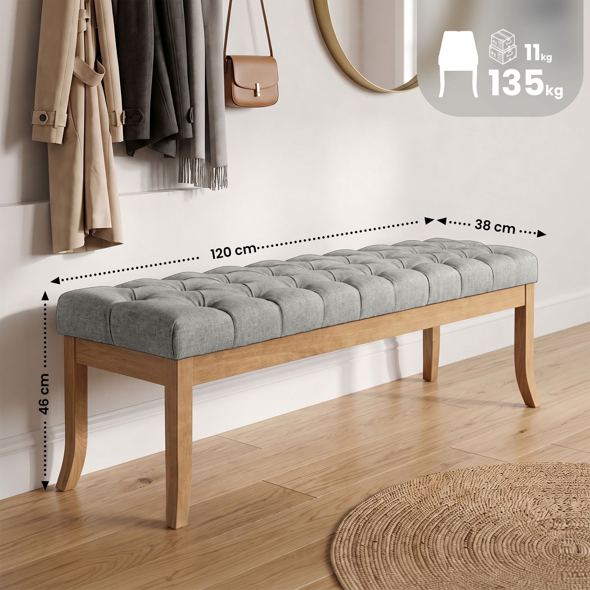 Panca design RAMSES in legno chiaro antico tessuto