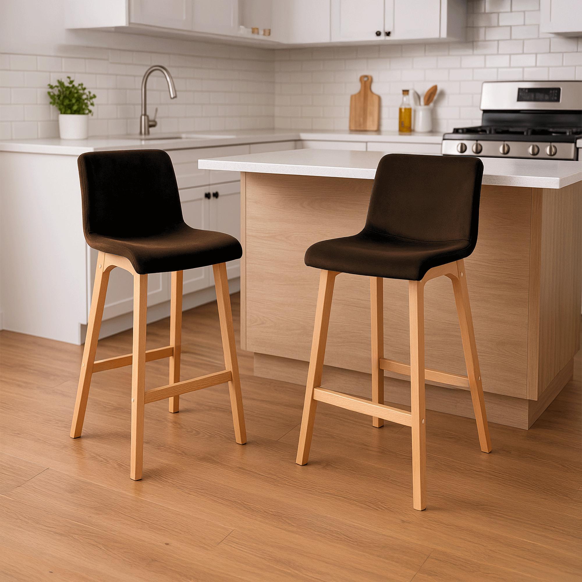 Sgabello Bar Hover Velluto Base a Quattro Gambe Natura