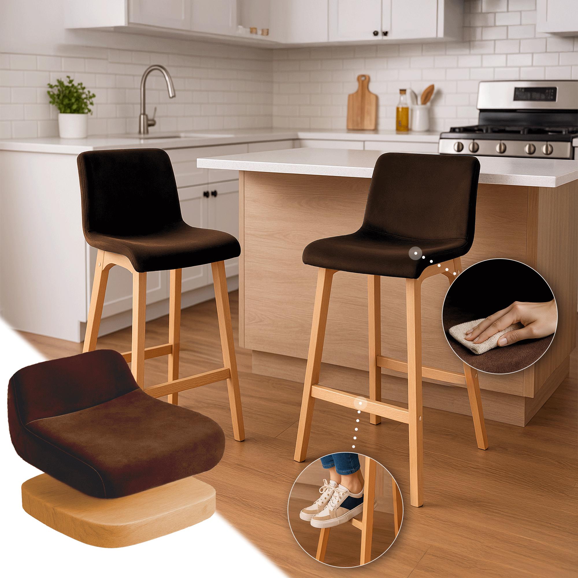 Sgabello Bar Hover Velluto Base a Quattro Gambe Natura