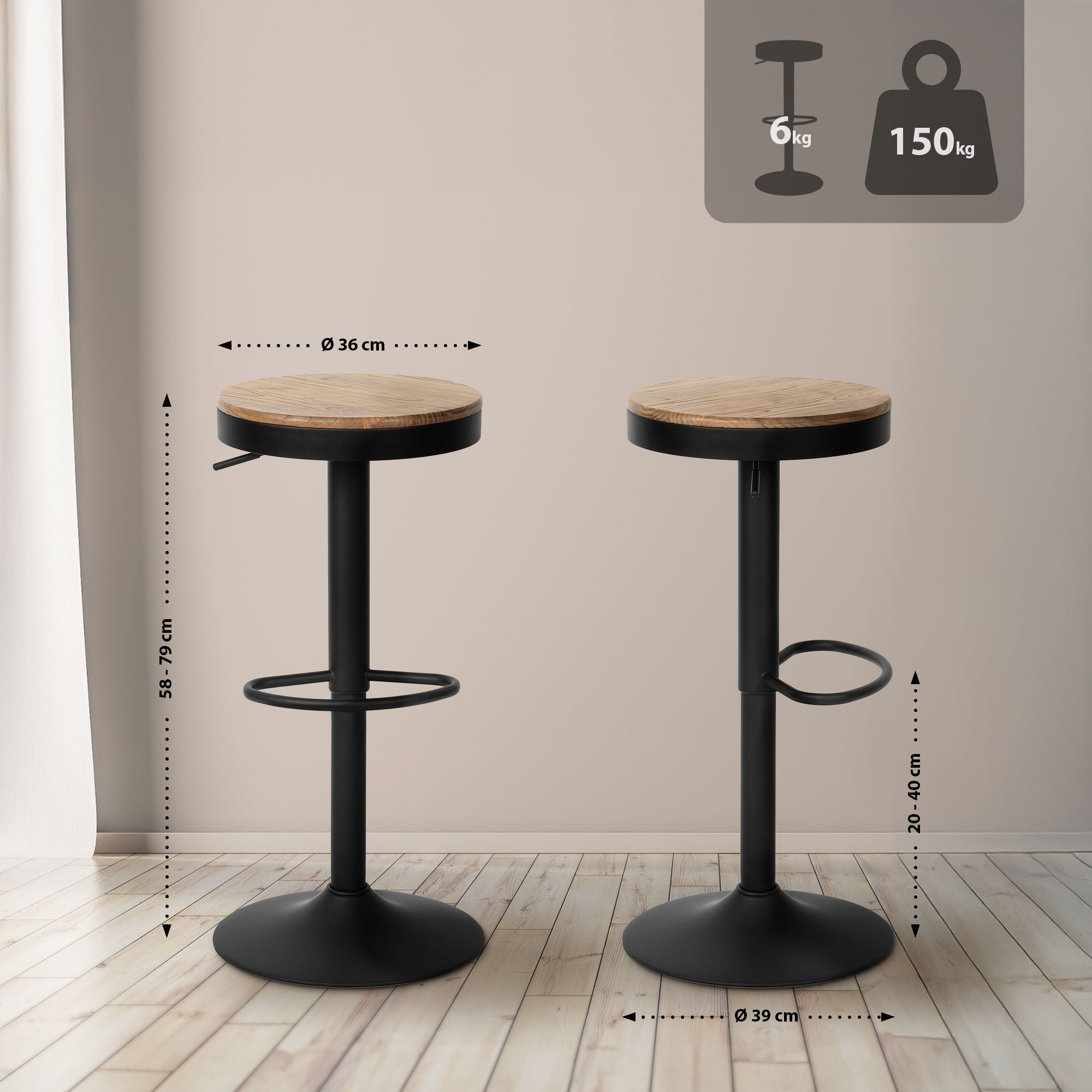 Set di 2 sgabelli da bar Pitas in olmo
