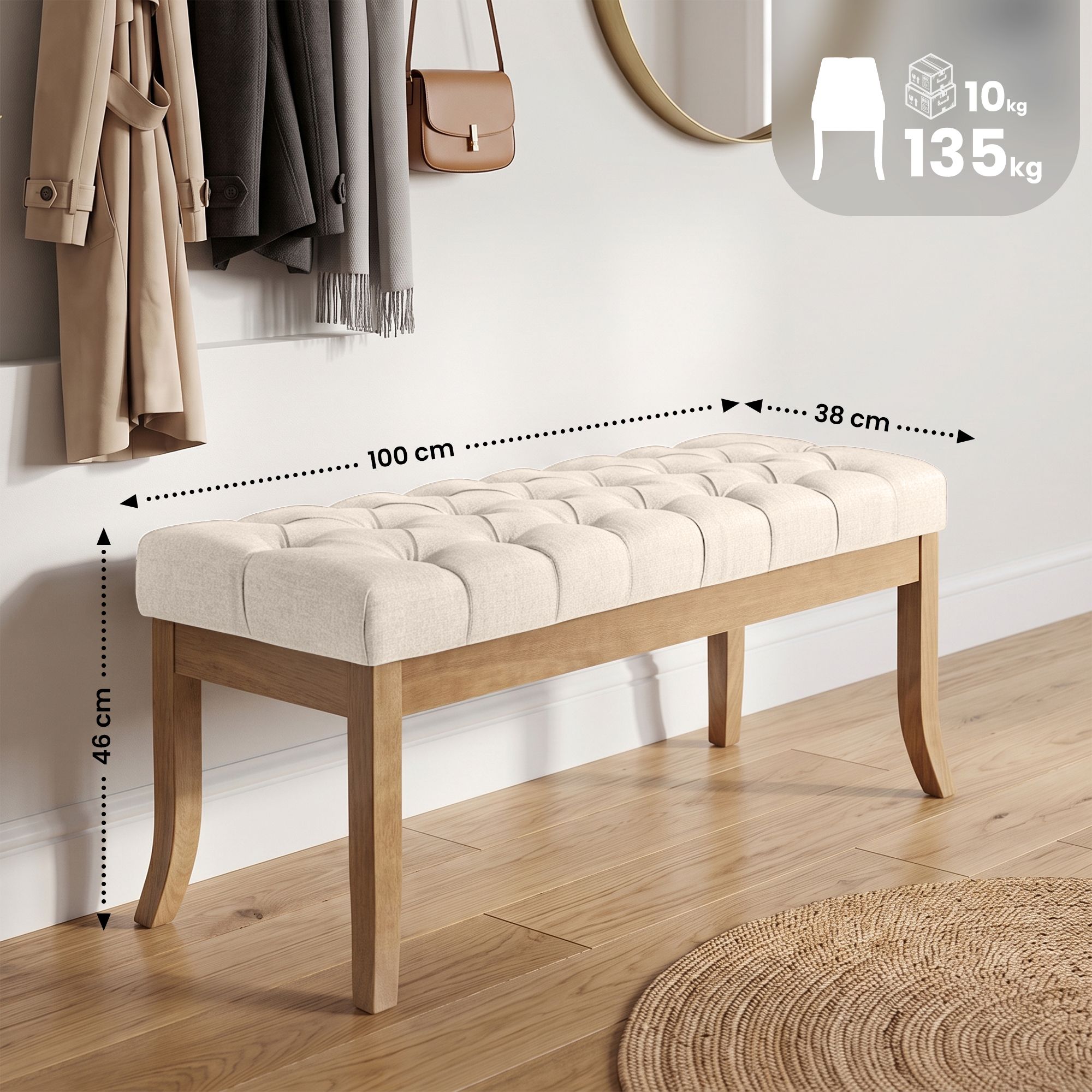 Panca design RAMSES in legno chiaro antico tessuto