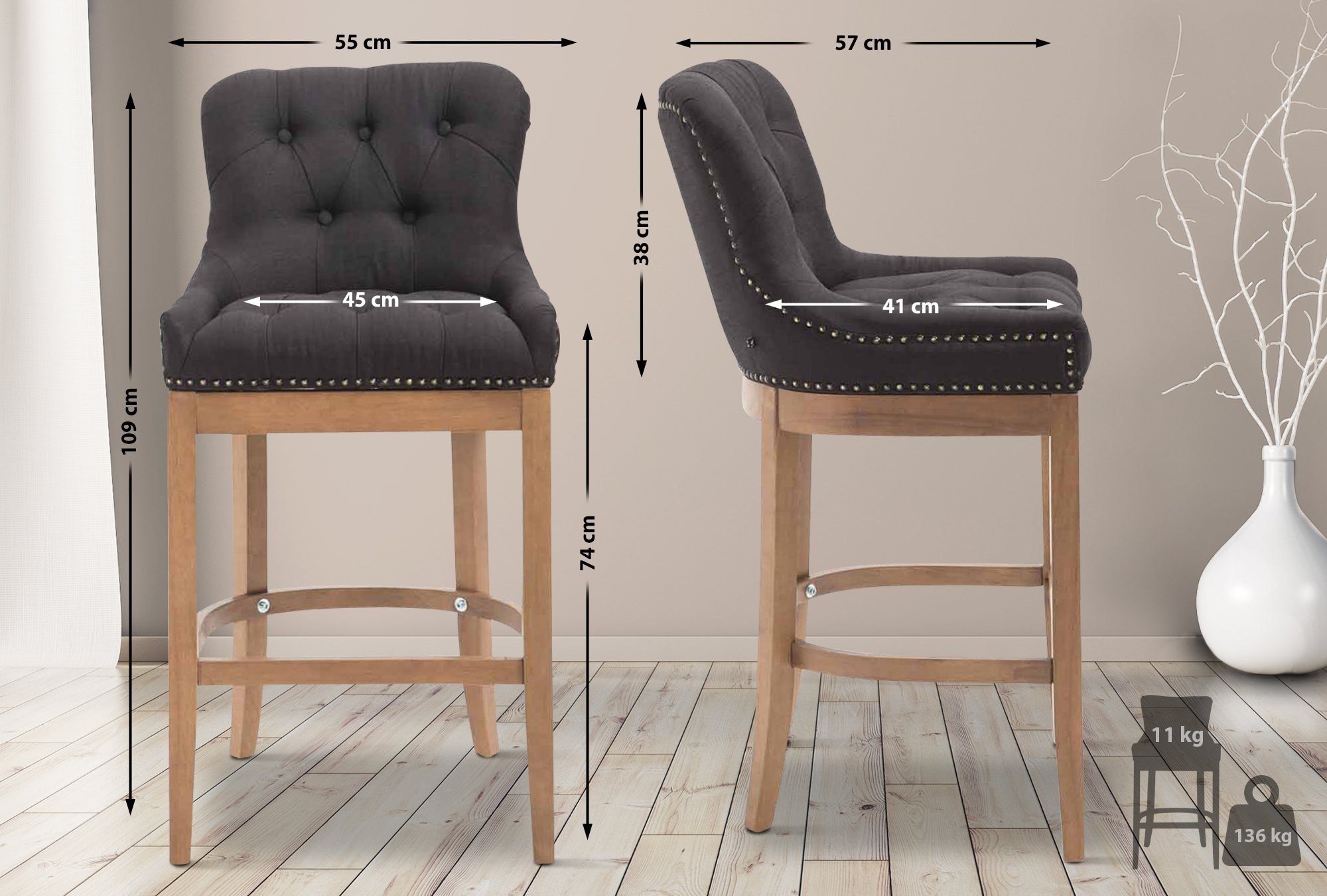 Sgabello Lakewood Stoffa antico-chiaro