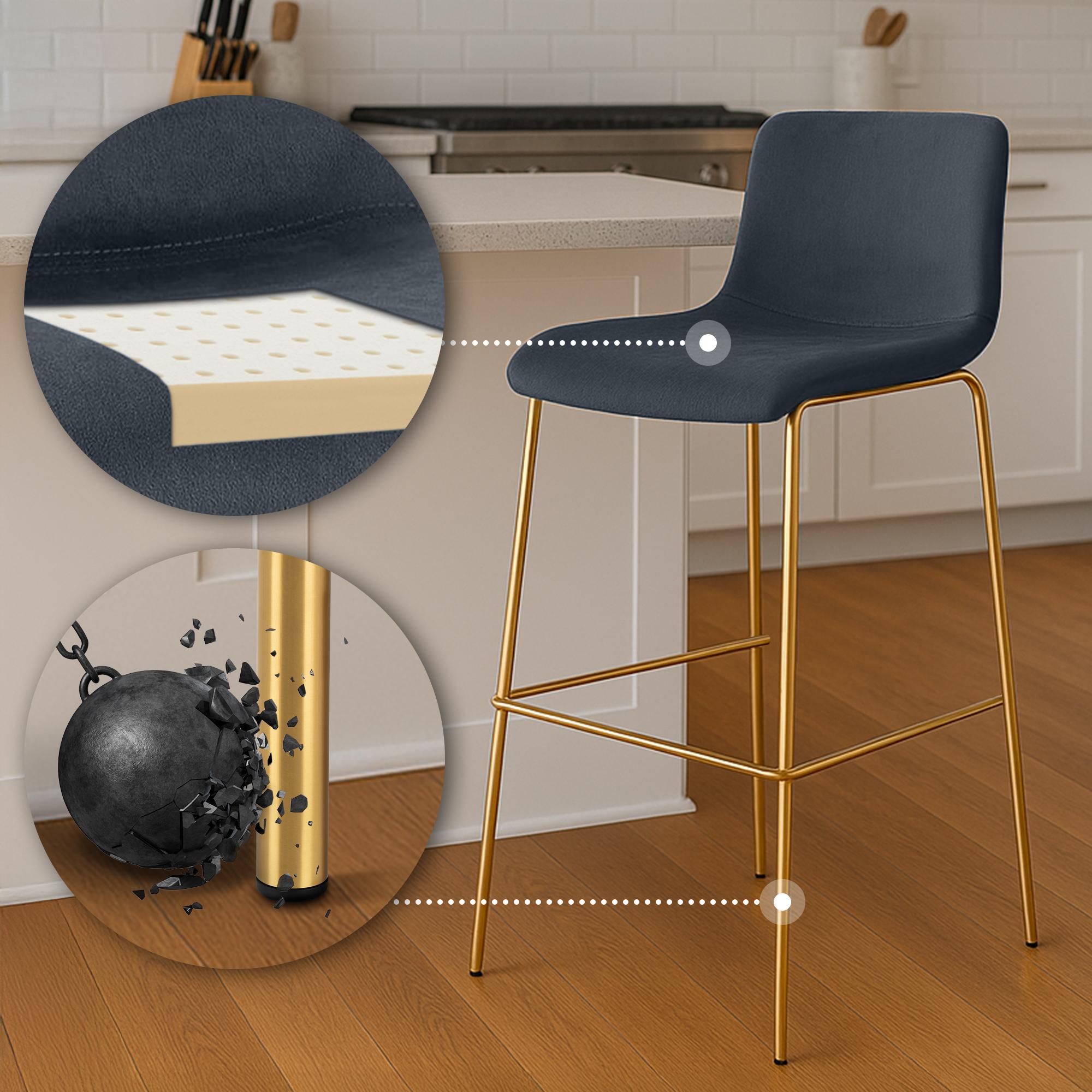 Sgabello da bar Hoover in velluto con struttura a quattro gambe oro