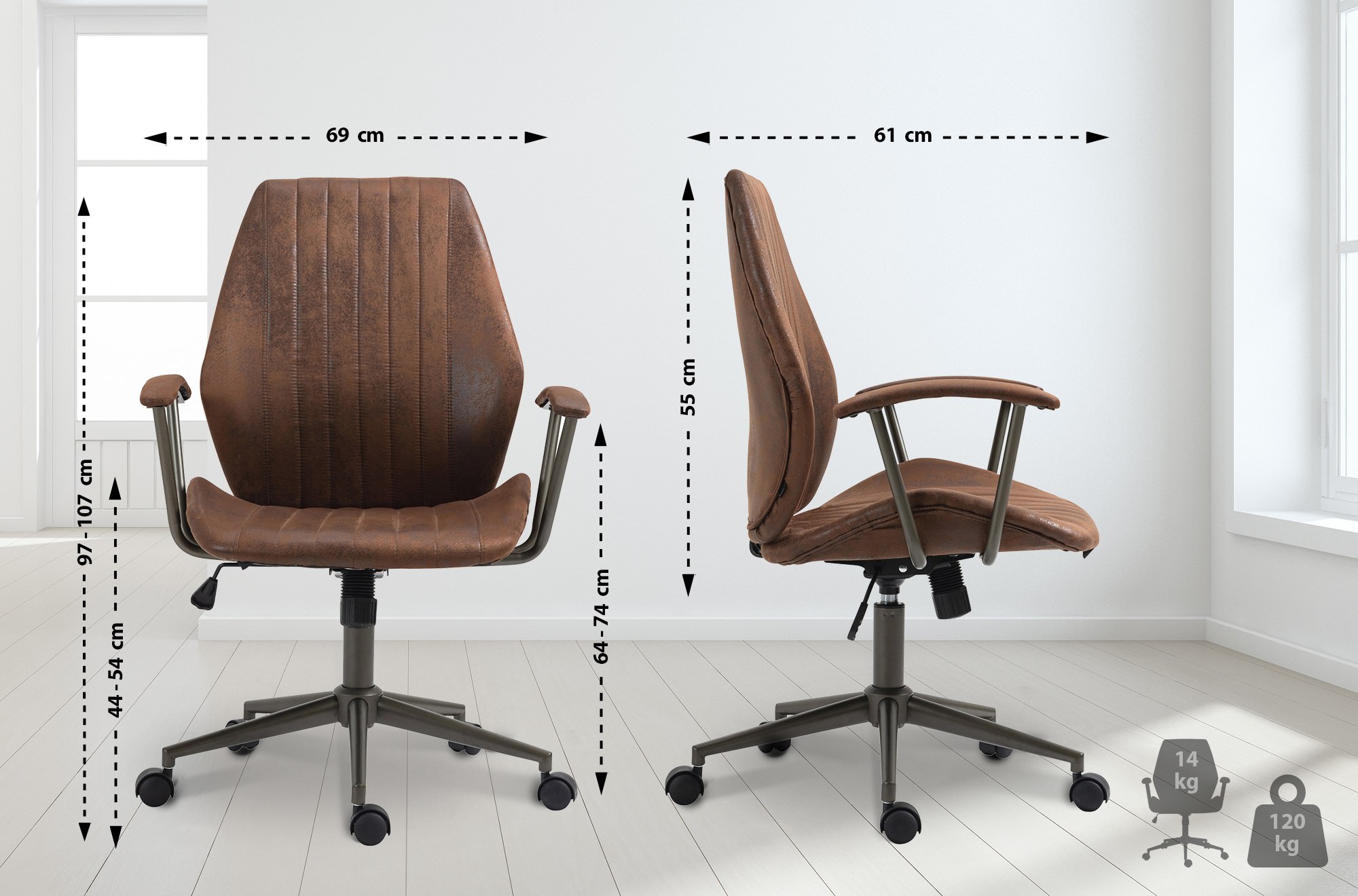 Sedia da ufficio Nampa Industrial Loft Stile antico