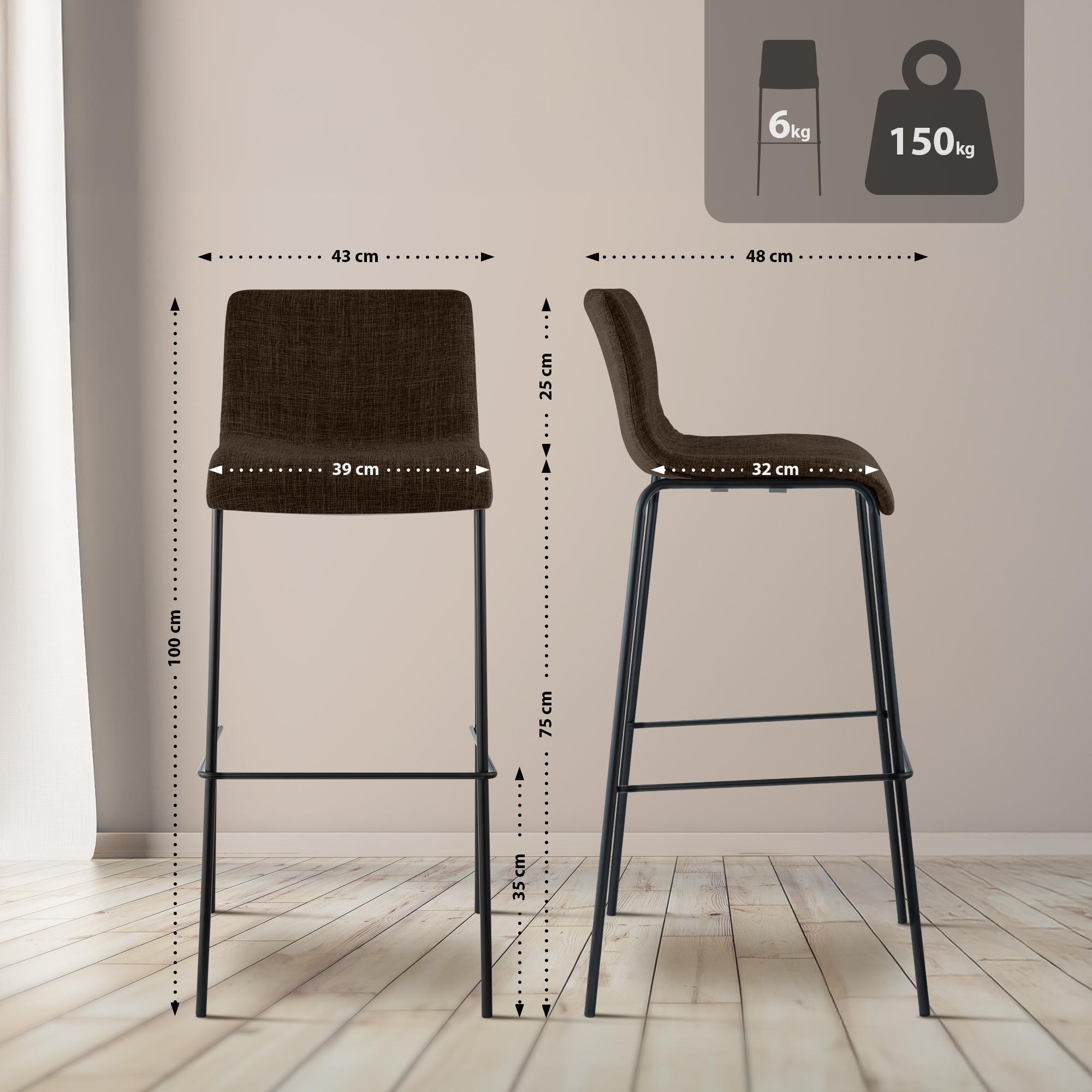 Set da 2 sgabelli da bar Hover in tessuto con base a 4 gambe