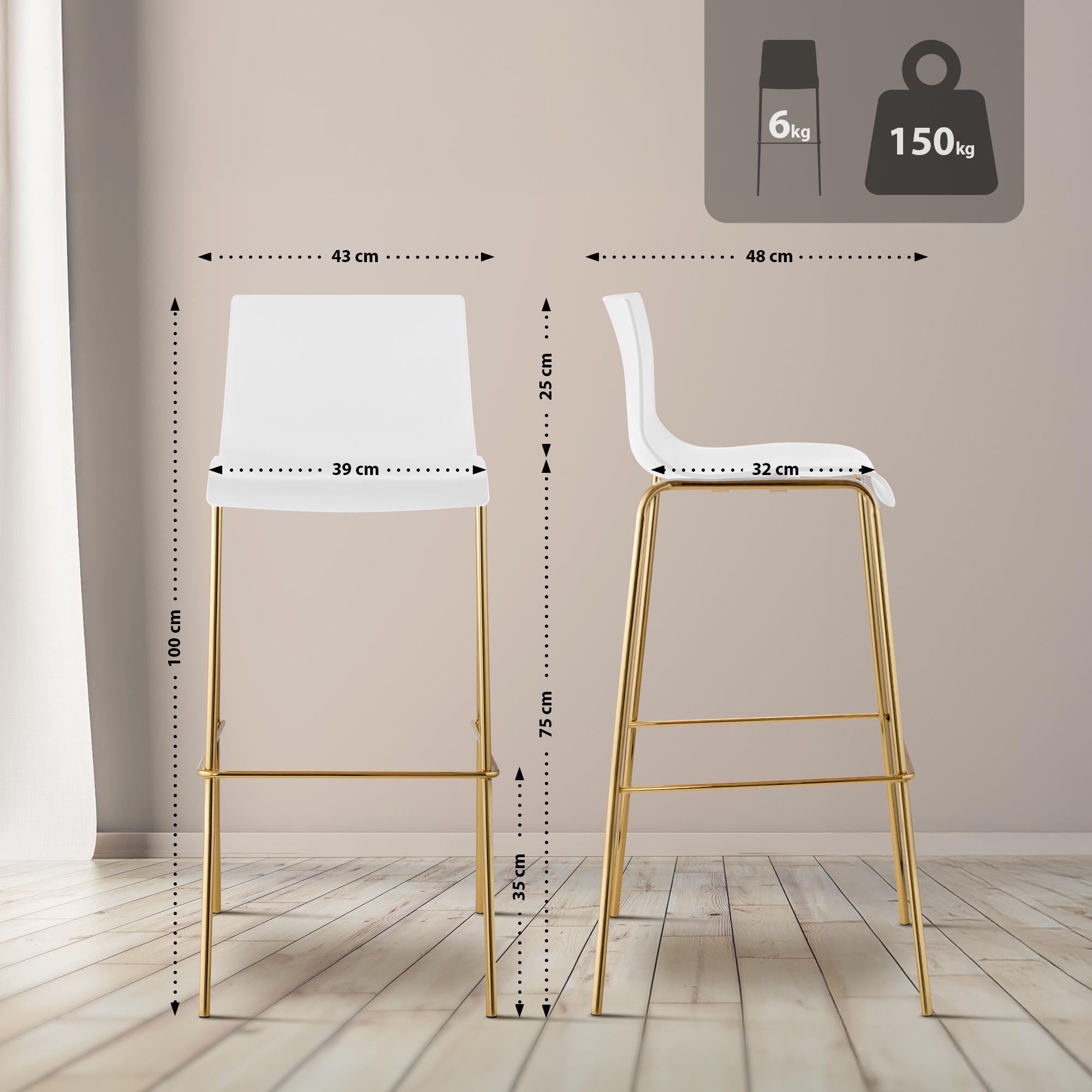 Sgabello da Bar Hover in Plastica, Telaio a Quattro Gambe in Oro