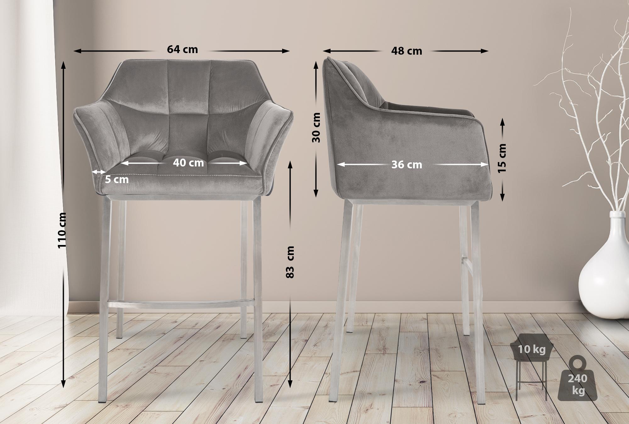 Set di 2 sgabelli bar Damaso in velluto con base a quattro gambe