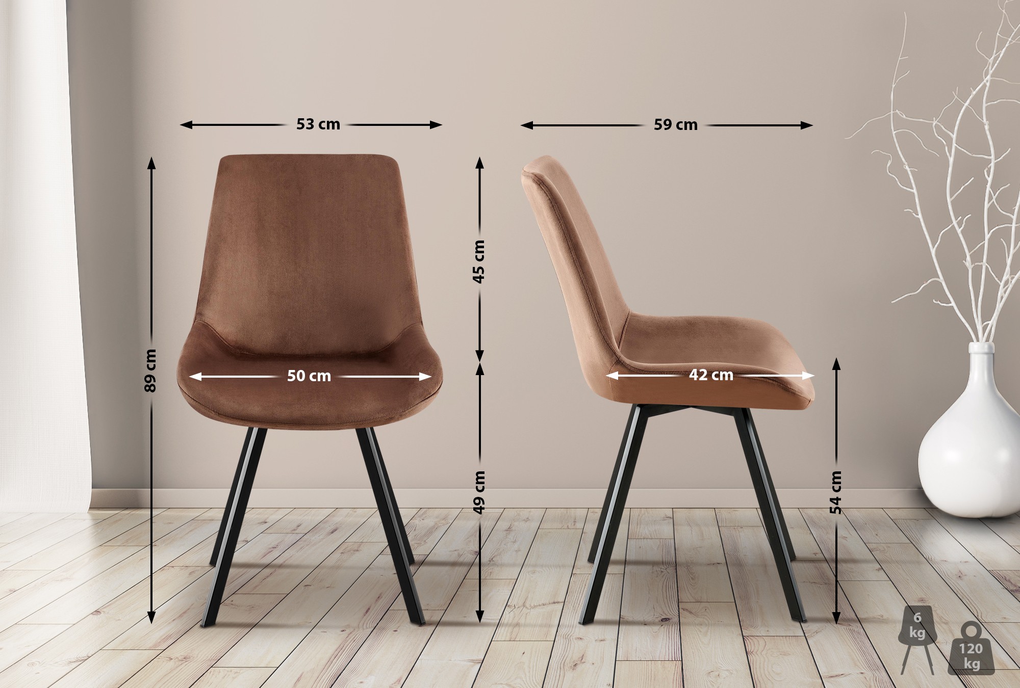 Set di 2 sedie da pranzo Lewes in velluto