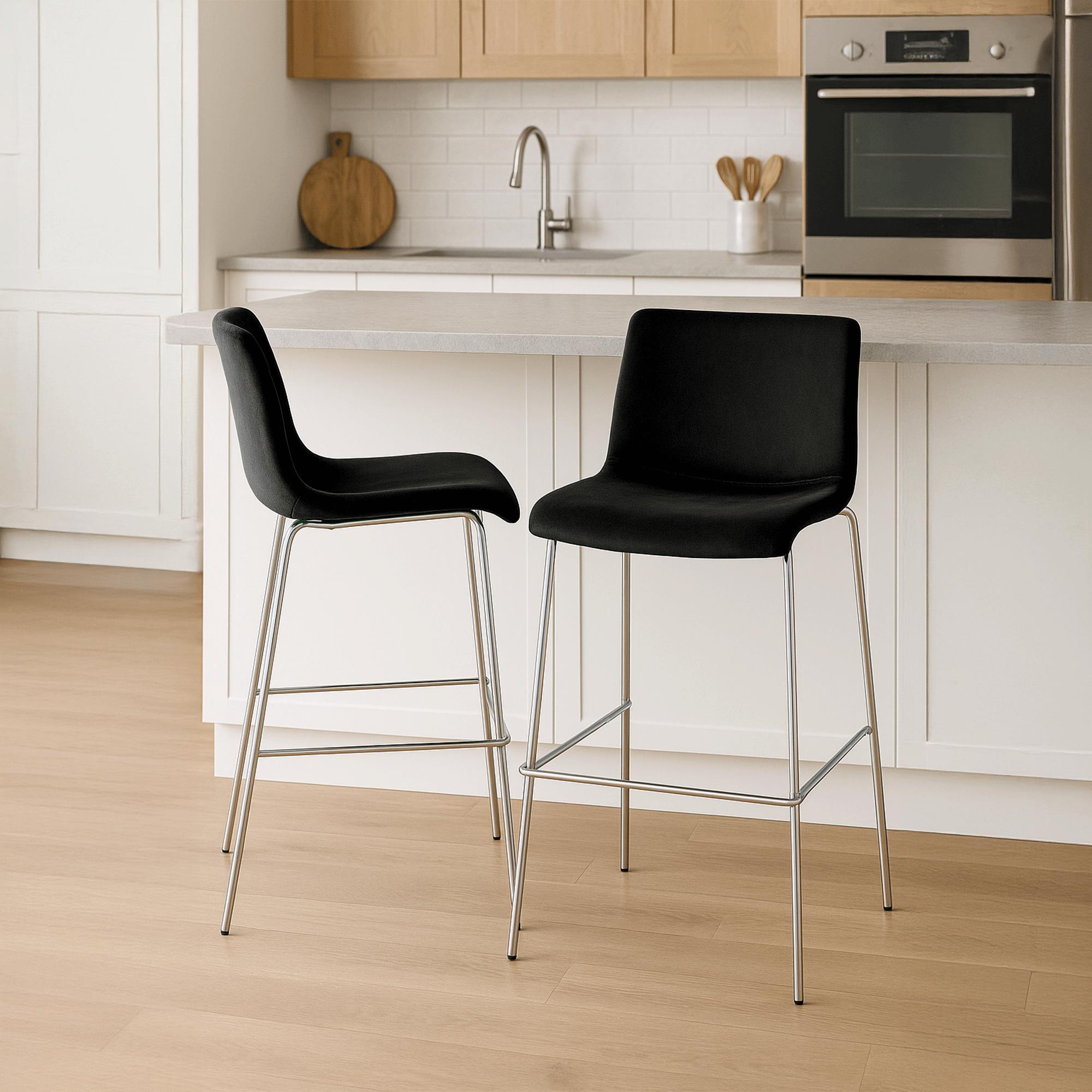 Sgabello da Bar Hover, Velluto, Gambe Cromate