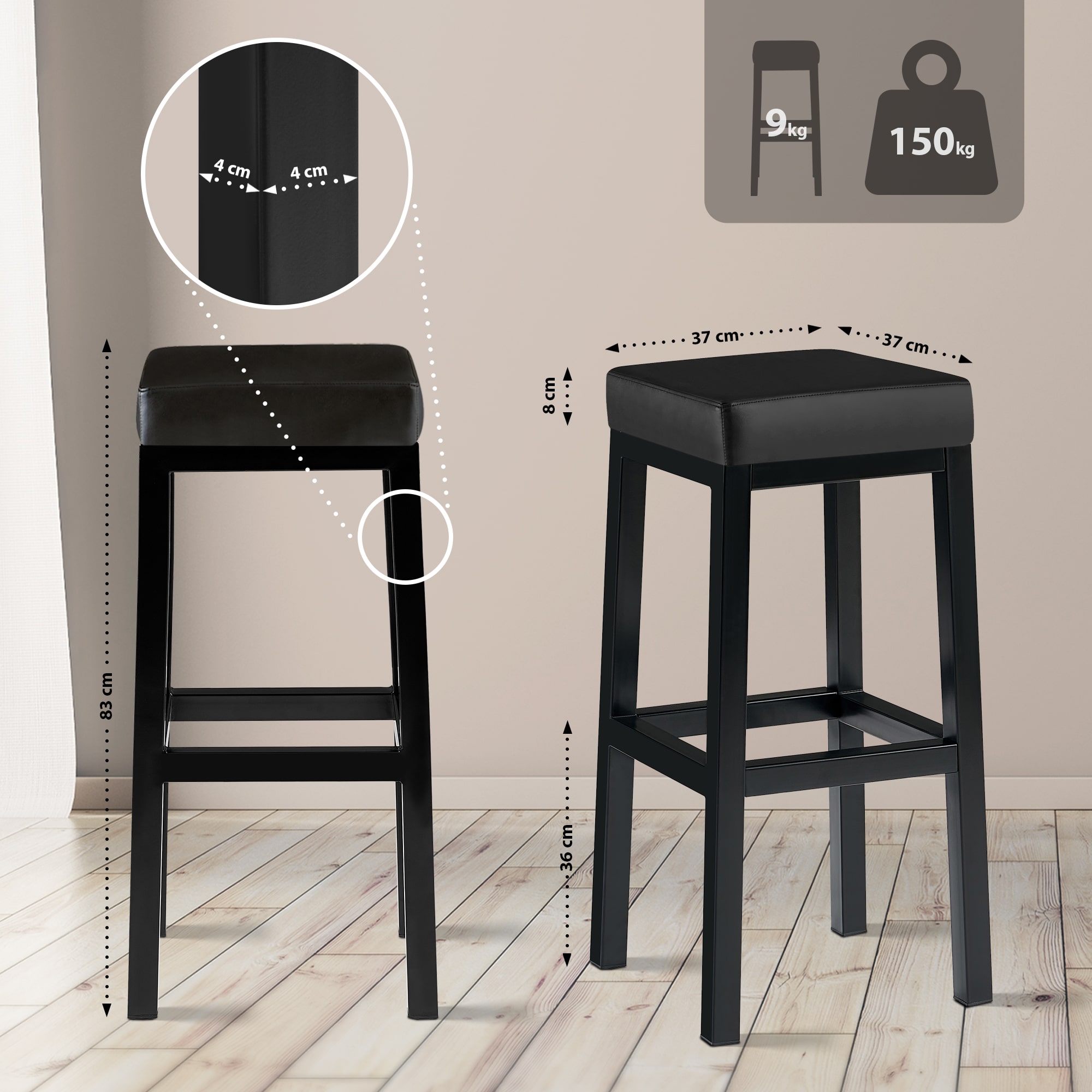 Sgabello Taylor Altezza seduta 83 cm Struttura in metallo nero