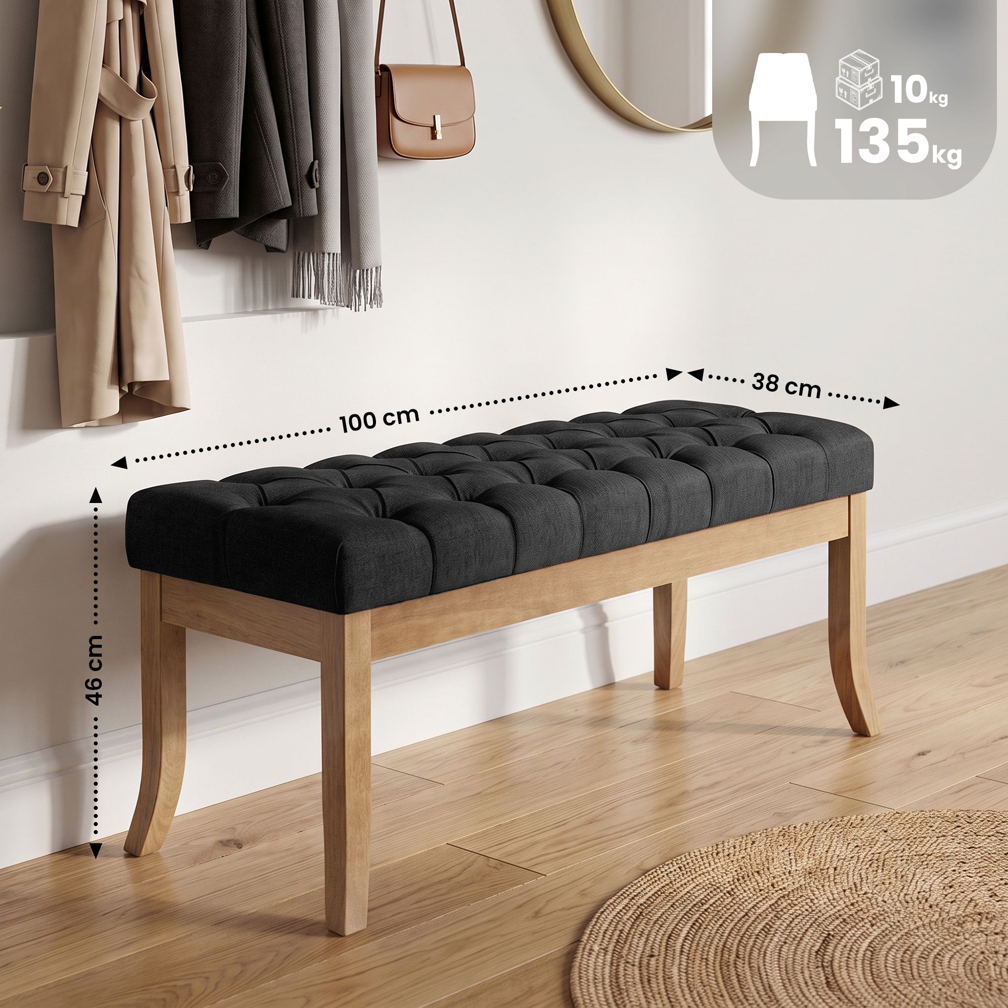 Panca design RAMSES in legno chiaro antico tessuto