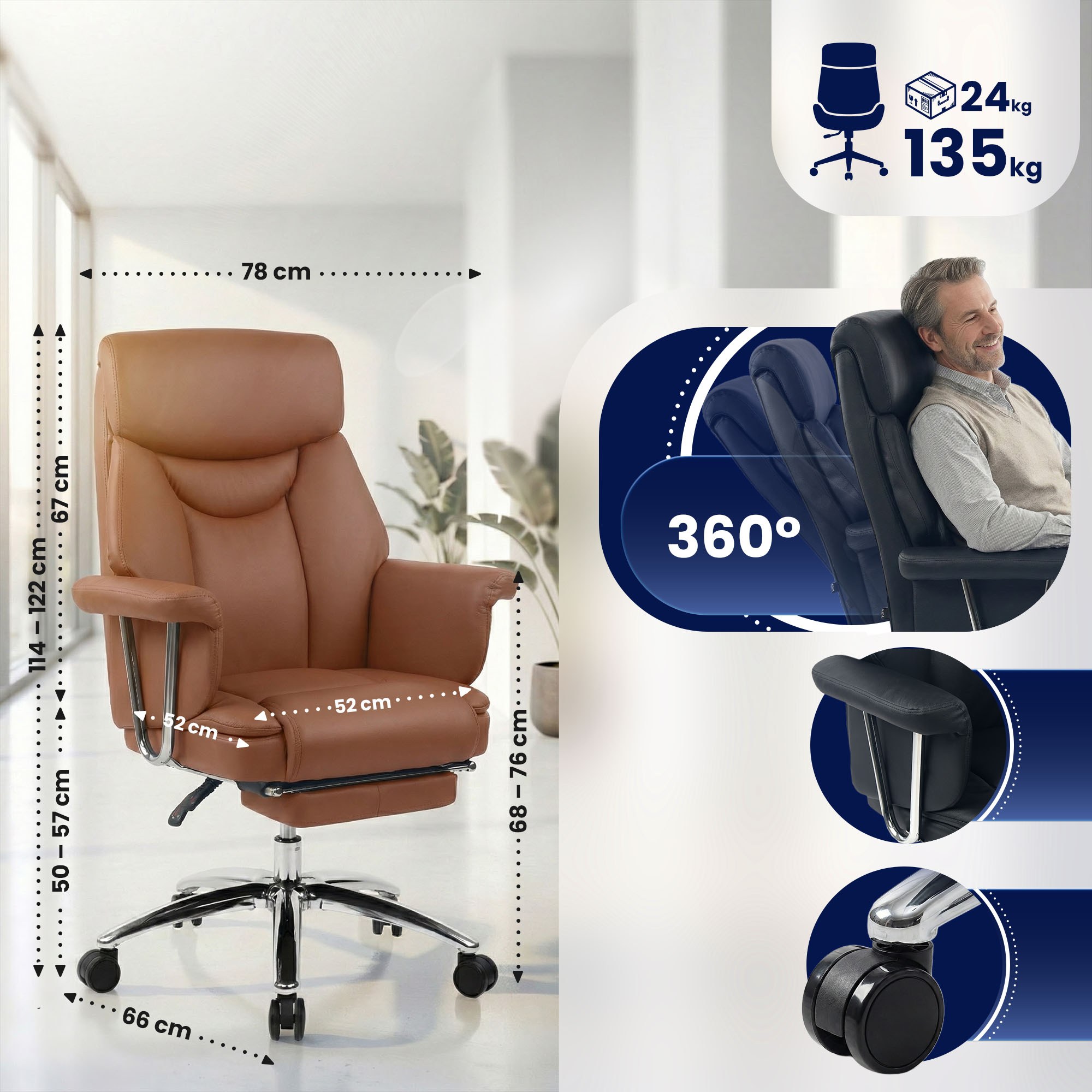 Sedia da ufficio Dahra in vera pelle