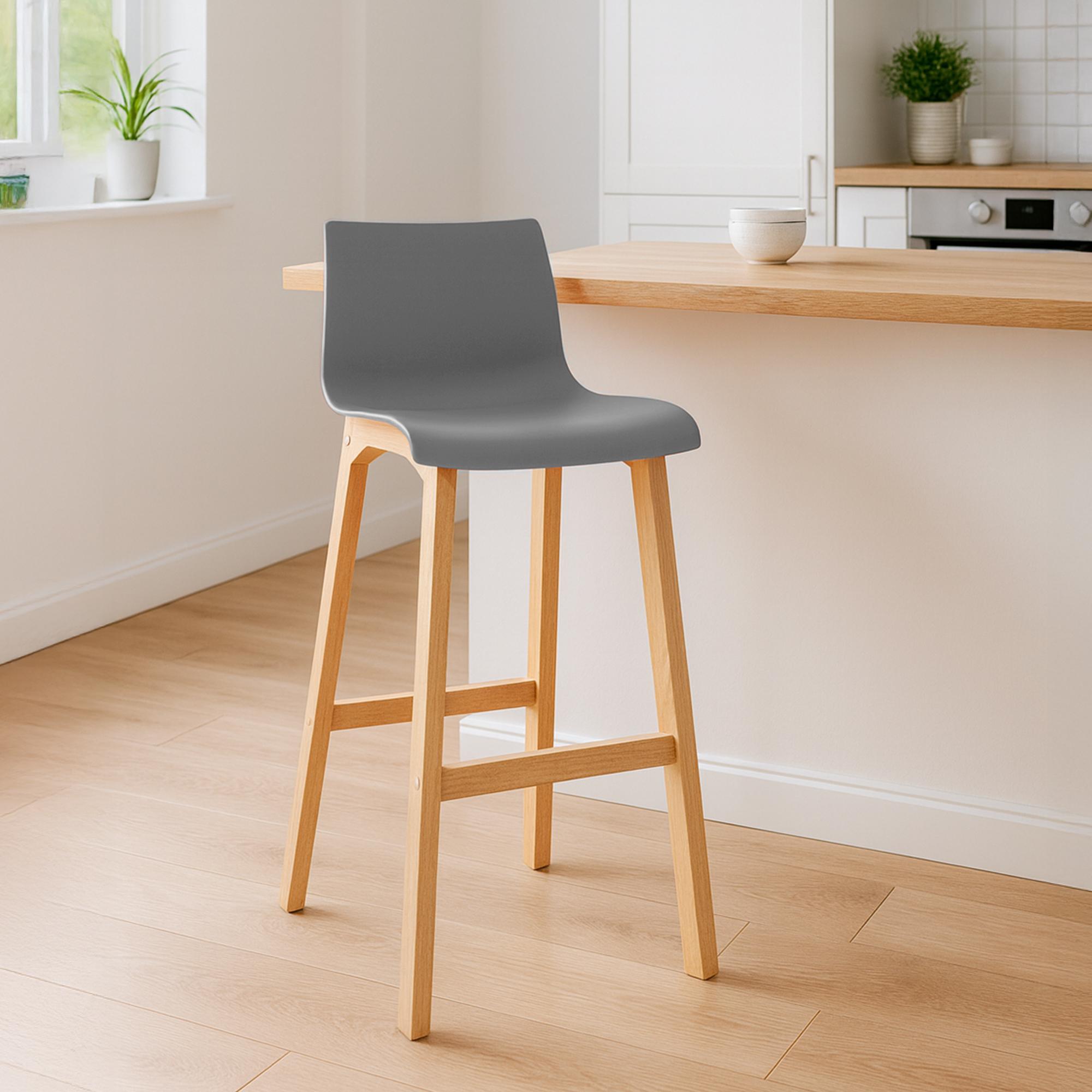 Sgabello da Bar Hover con Seduta in Plastica e Telaio in Legno Natura