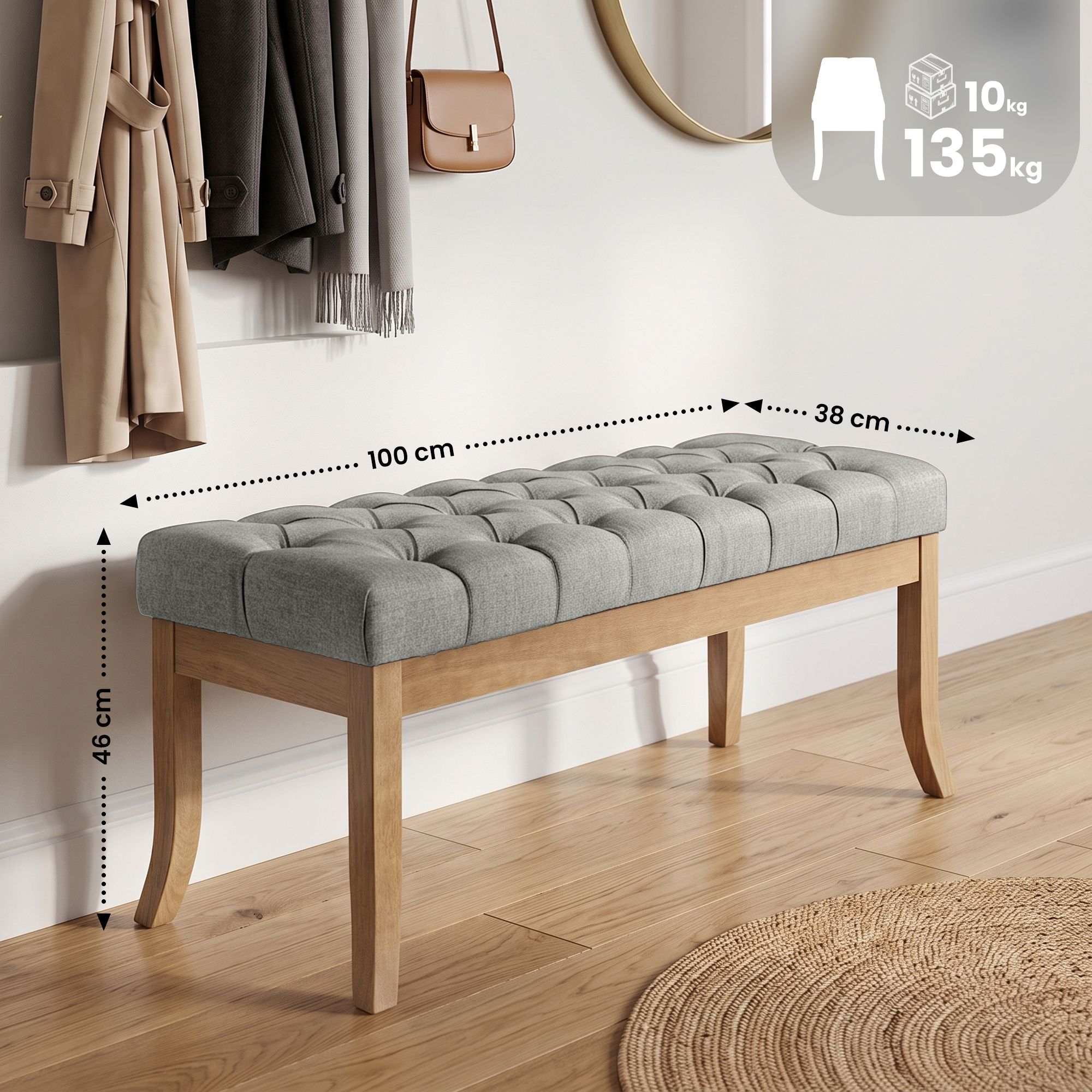 Panca Ramses in tessuto con struttura in legno chiaro