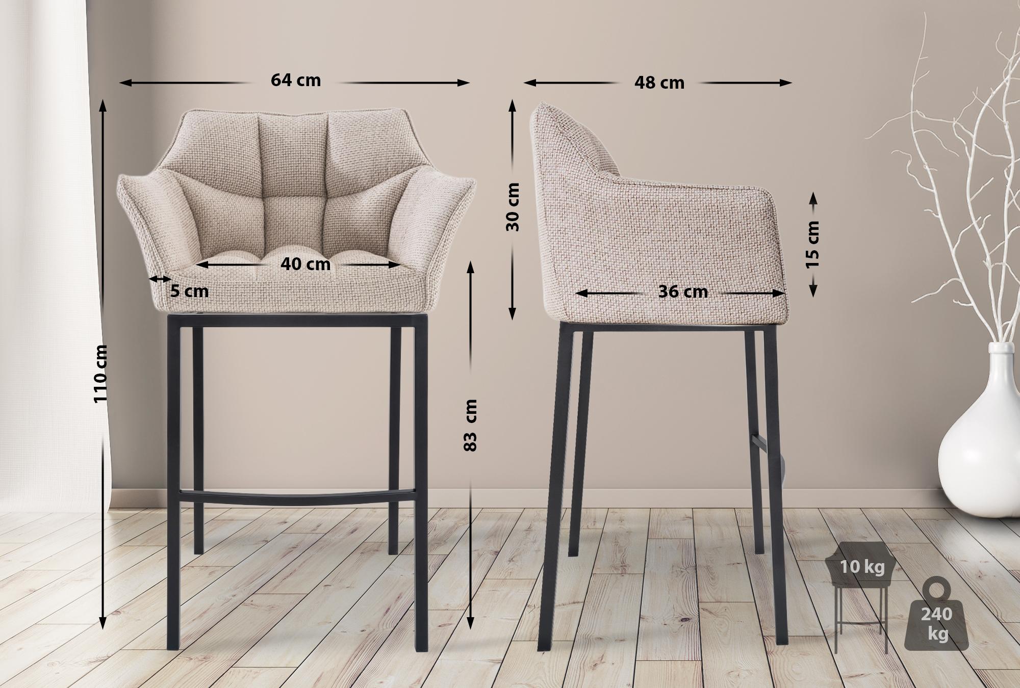Set di 2 Sgabelli da Bar Damaso in Tessuto con Base a 4 Gambe