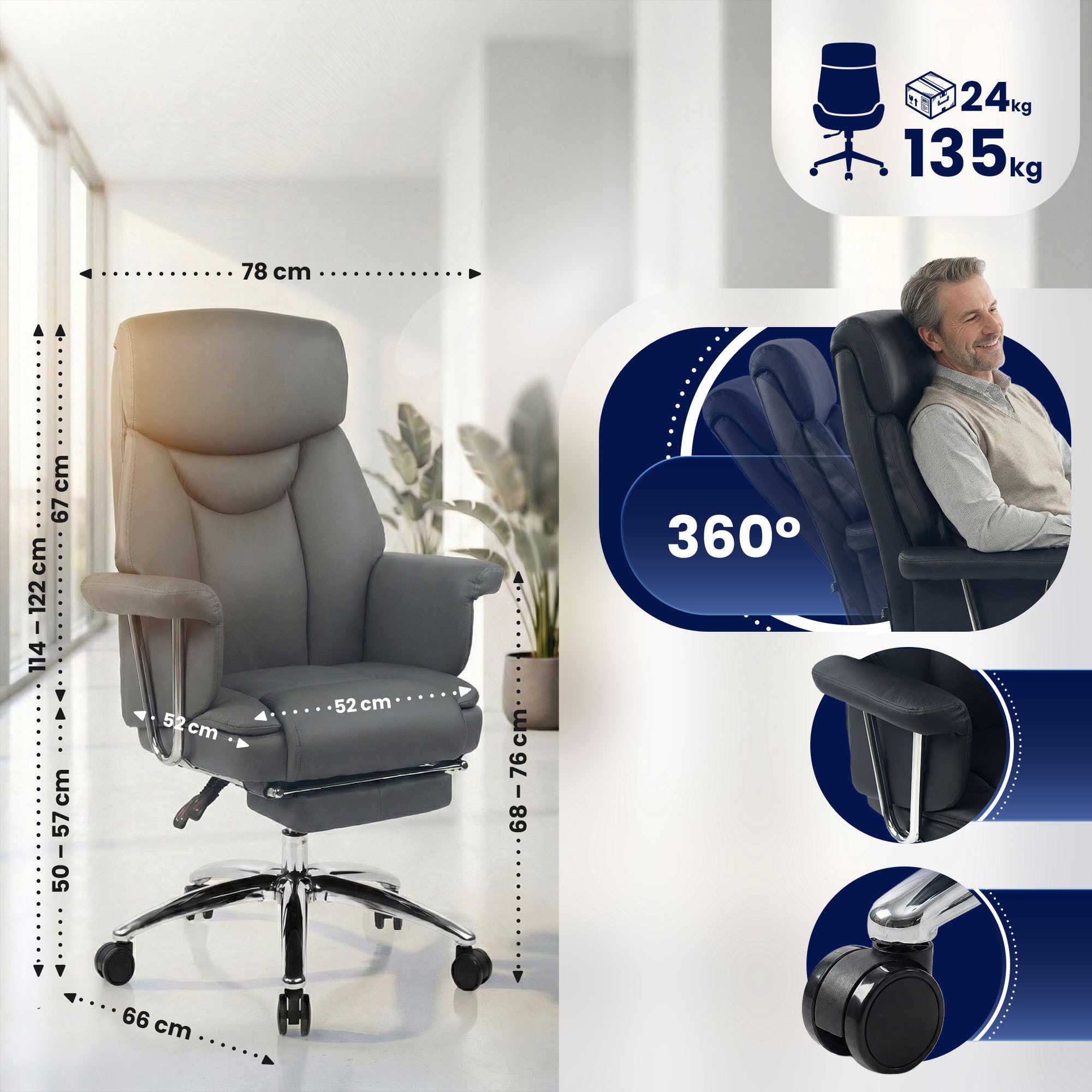 Sedia da ufficio Dahra in vera pelle