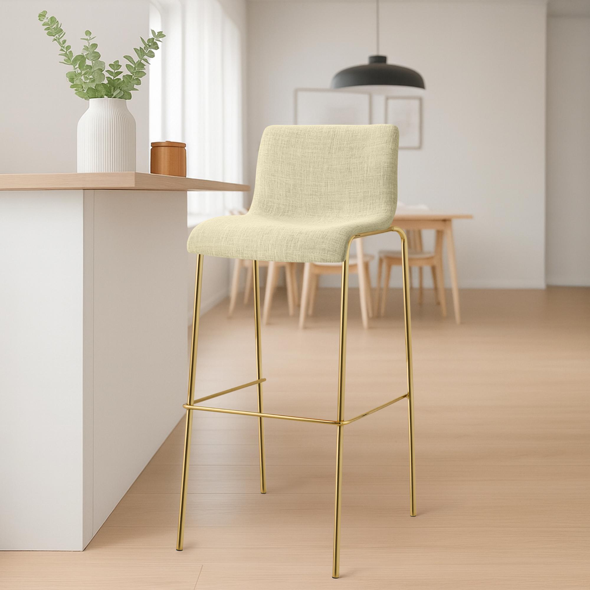 Set 2 Sgabelli Bar Hover in Tessuto, Gambe Effetto Oro