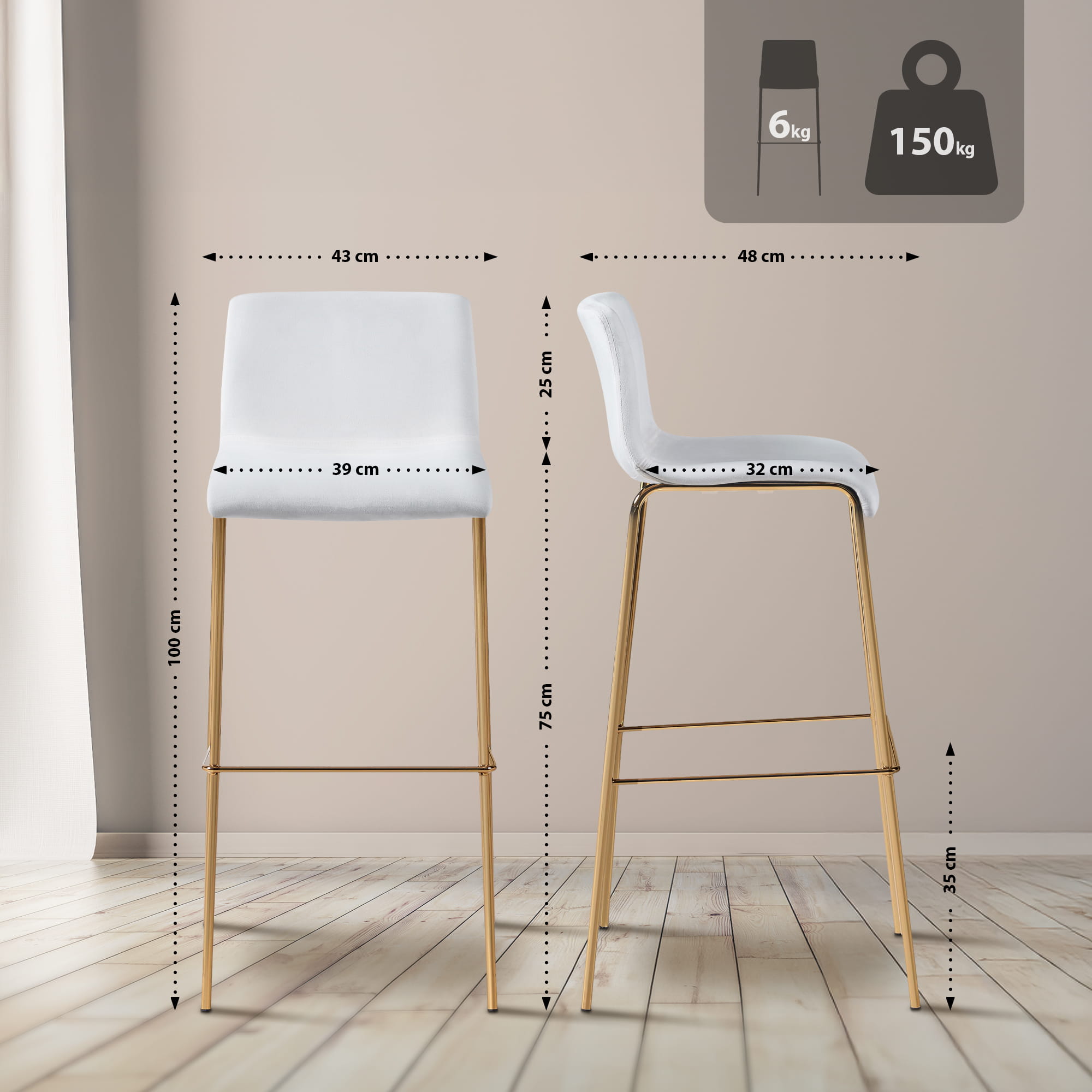 Sgabello da bar Hoover in velluto con struttura a quattro gambe oro