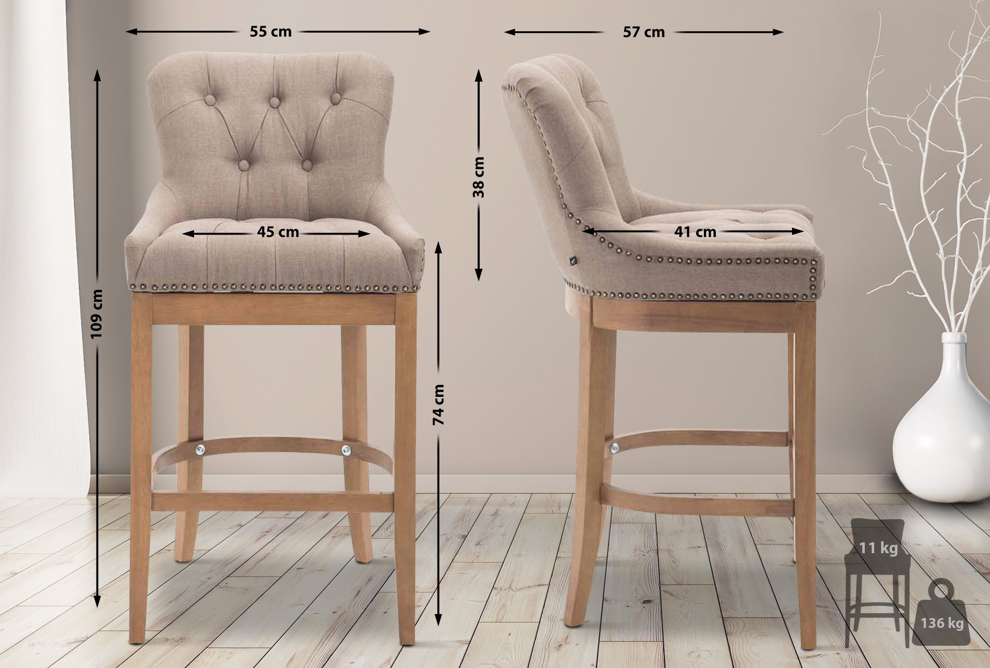 Sgabello Lakewood Stoffa antico-chiaro