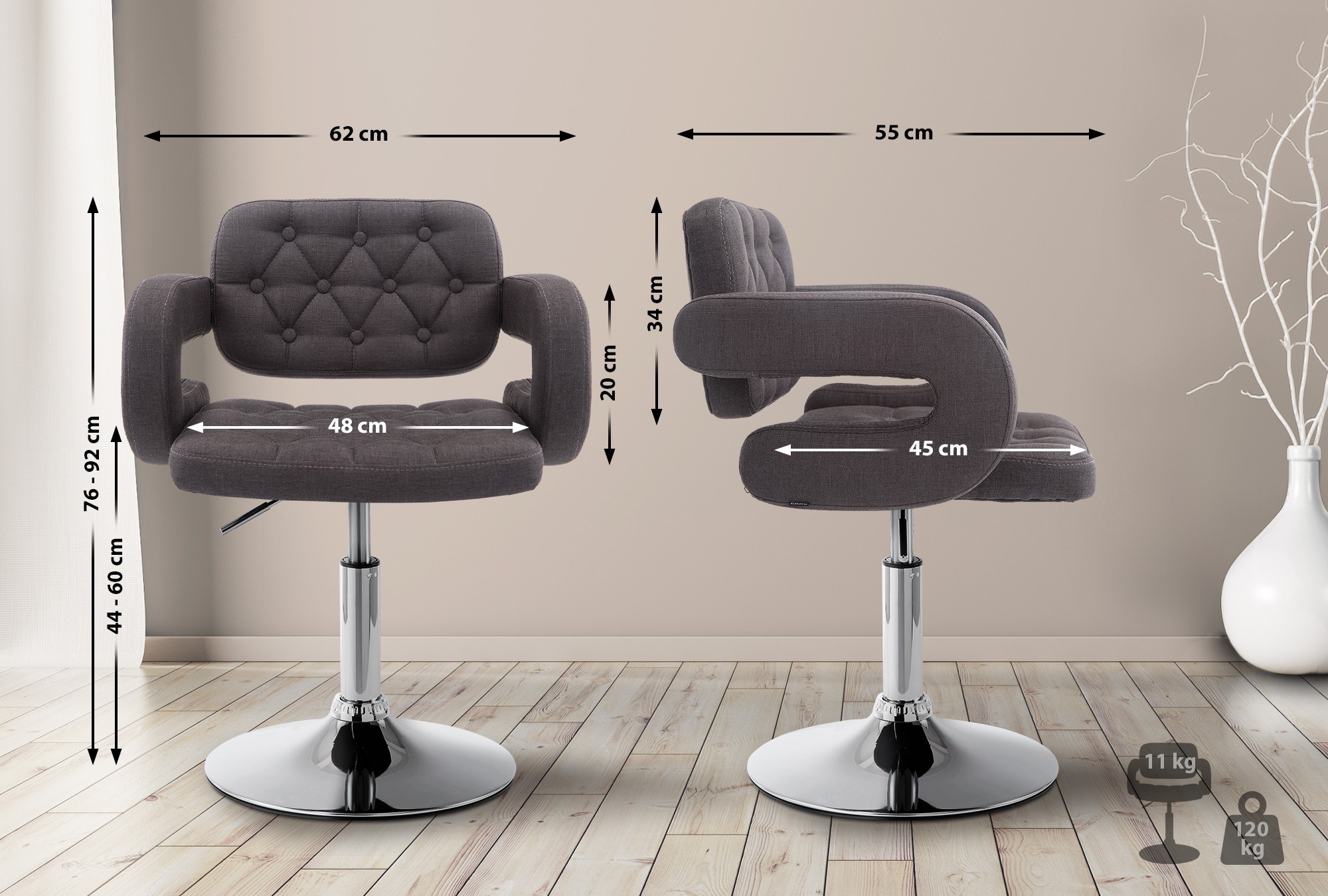 Sedia lounge Dublin in tessuto grigio scuro