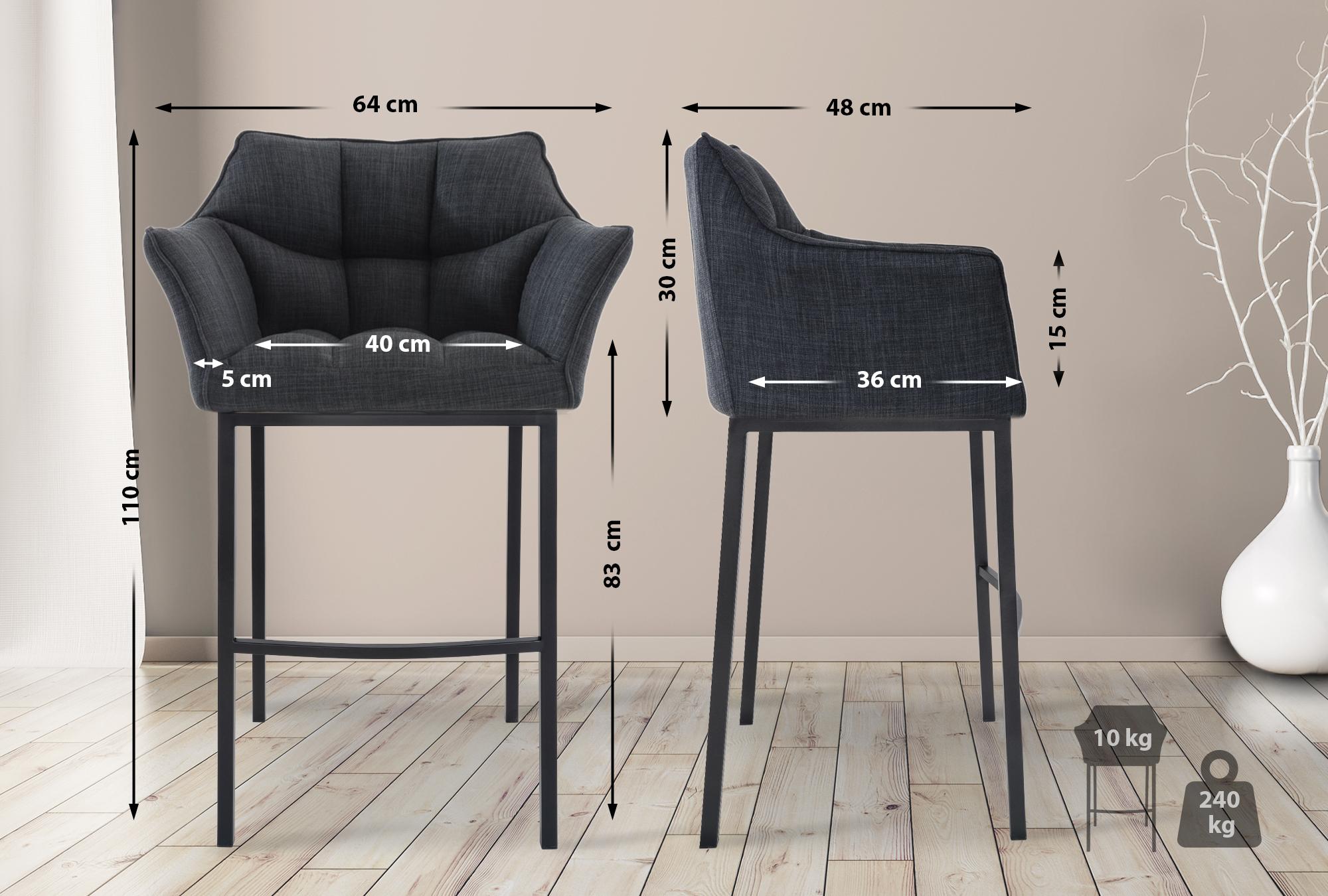 Set di 2 Sgabelli da Bar Damaso in Tessuto con Base a 4 Gambe