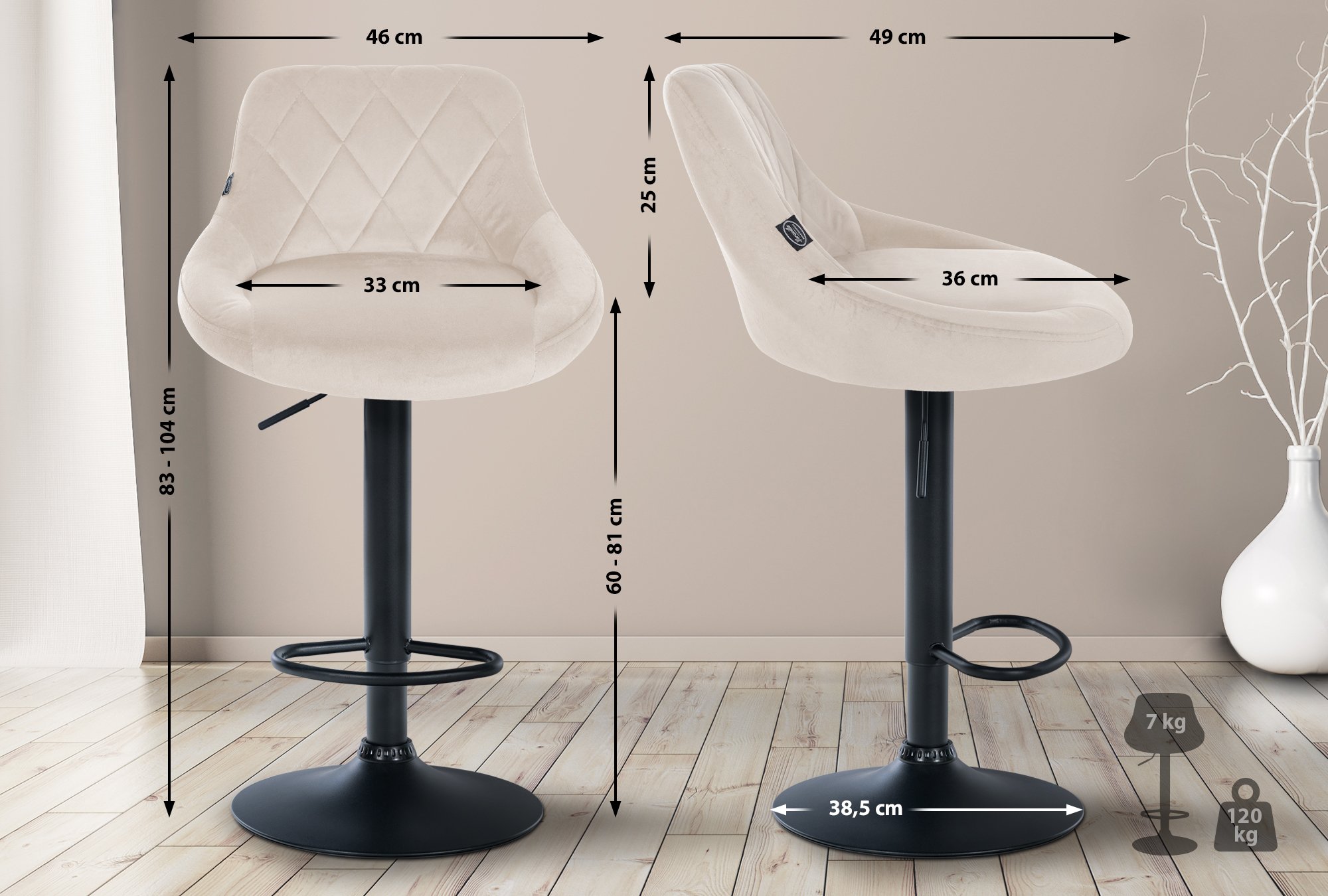 Set di 2 sgabelli da bar Lazio Velvet