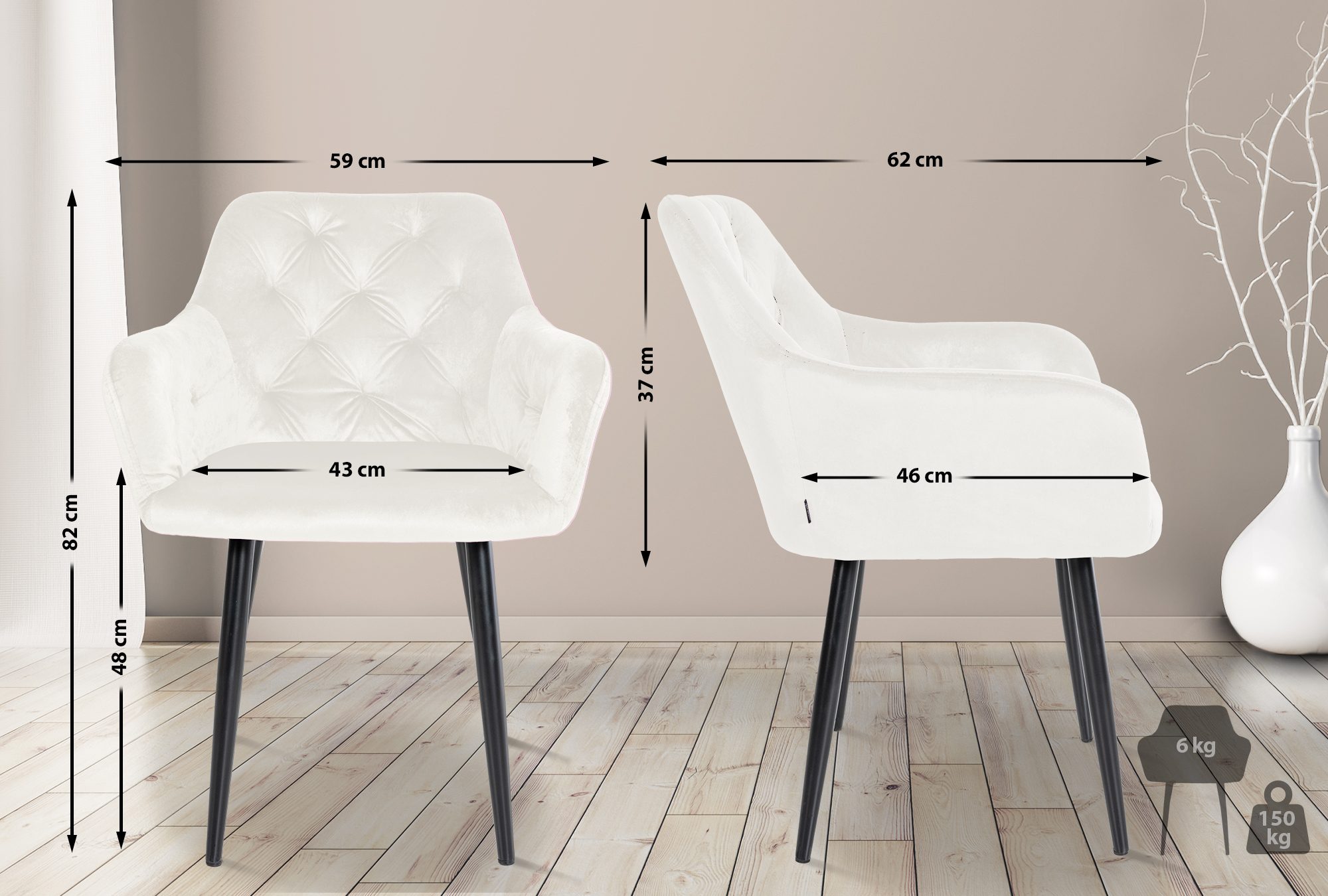 Set di 2 sedie da pranzo Stanley Velvet
