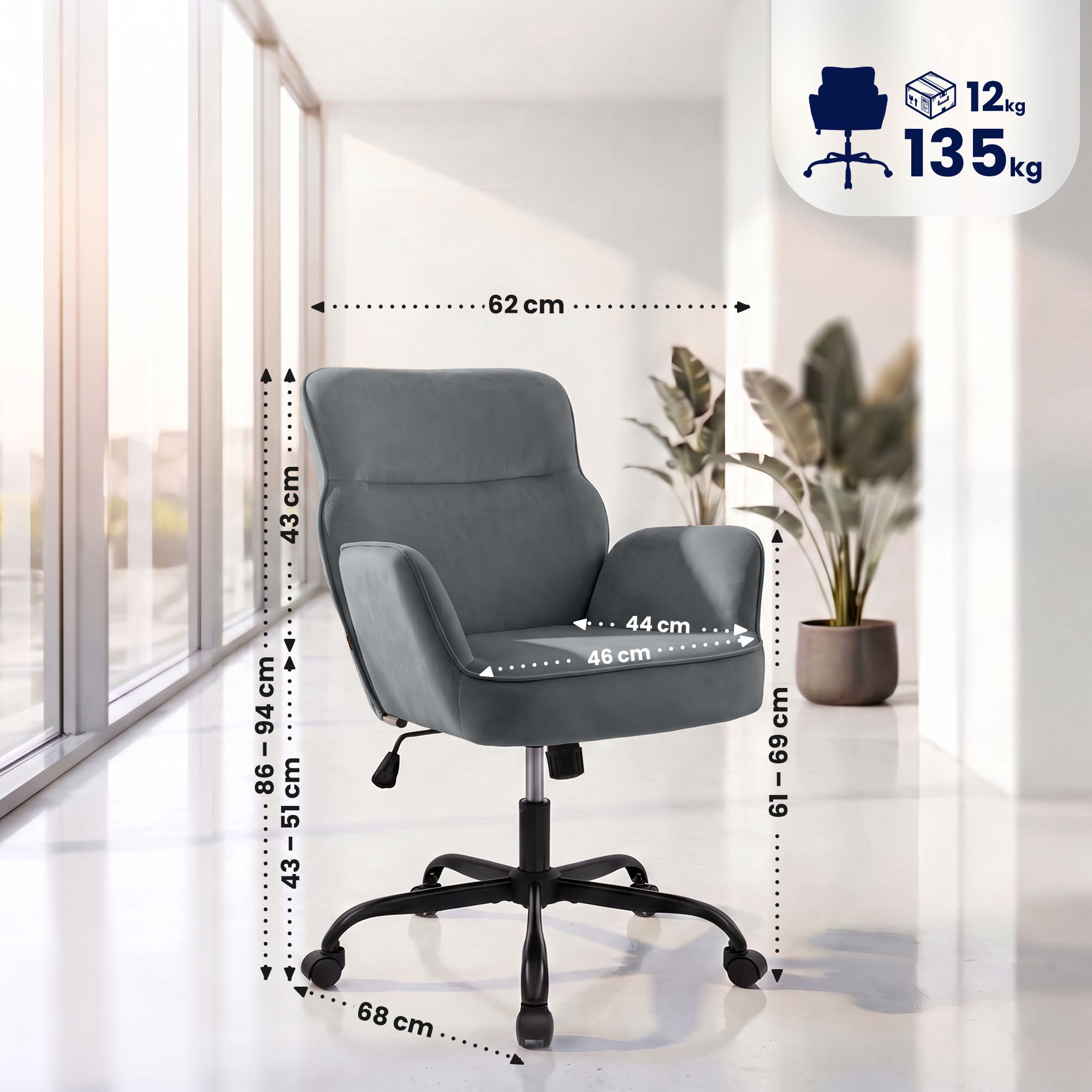 Sedia da ufficio Amado velluto