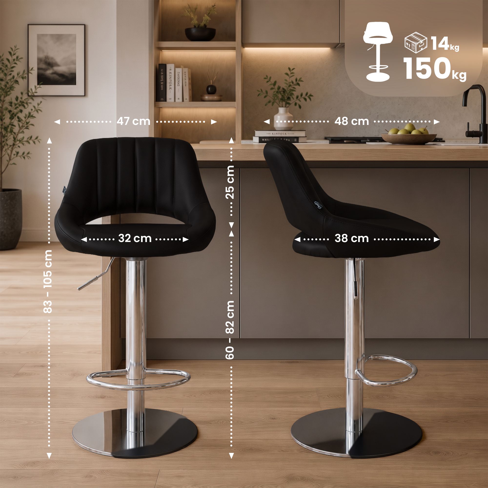 Set di 2 sgabelli da bar Milet cromati con base extra pesante