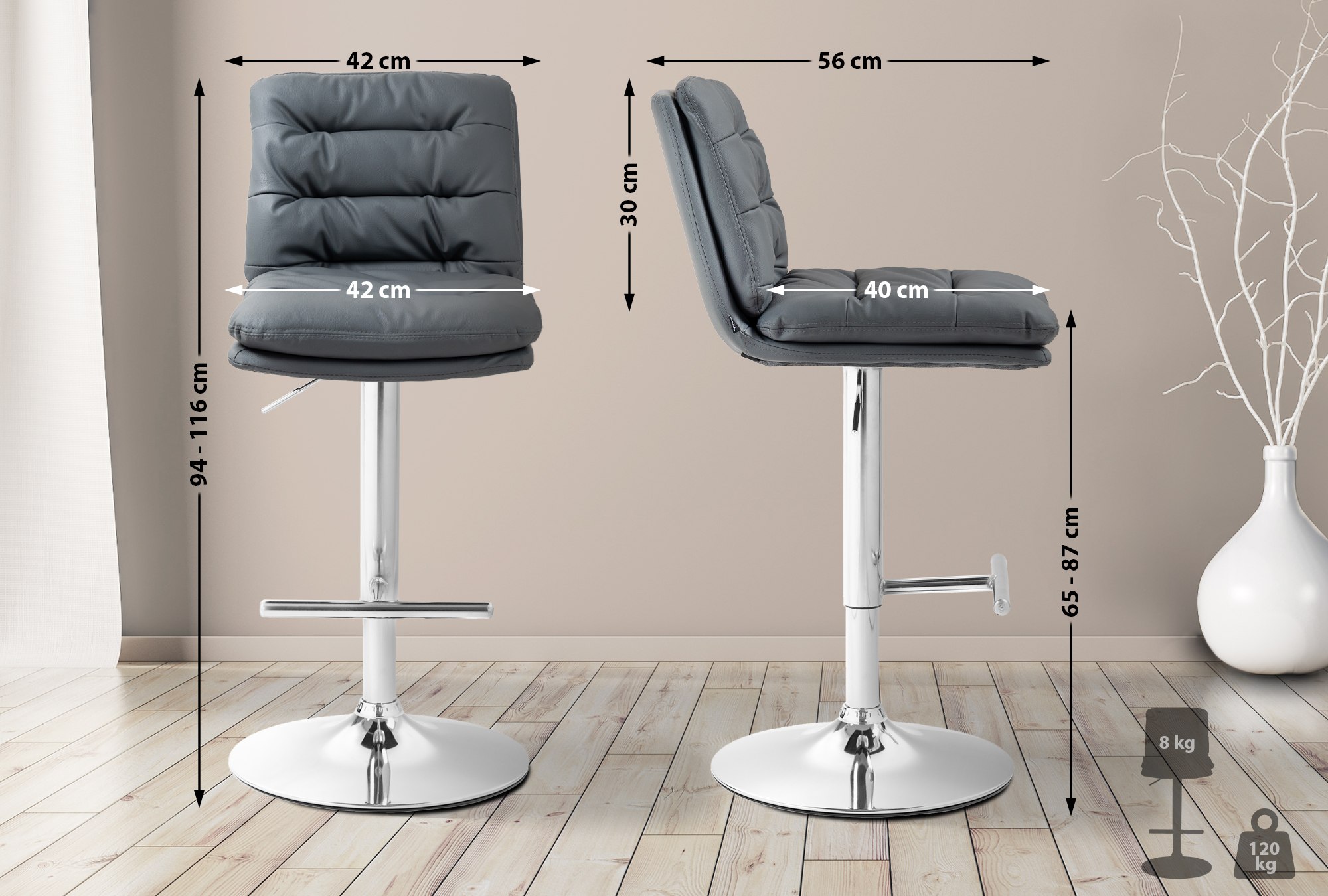 Set di 2 sgabelli da bar Damar in similpelle