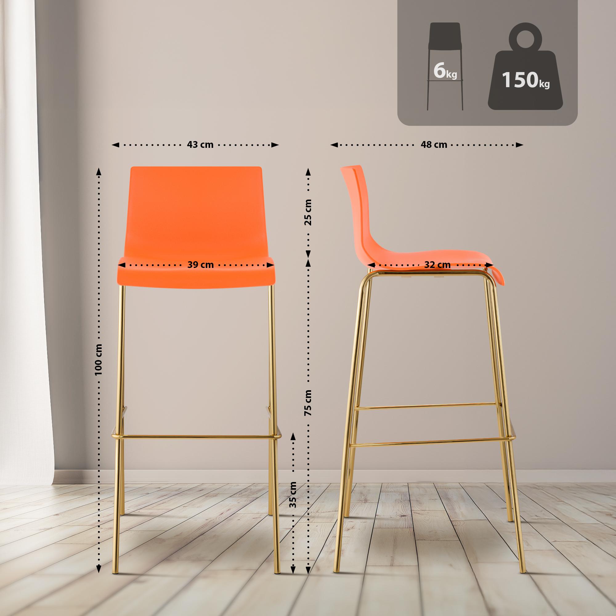 Sgabello da Bar Hover in Plastica, Telaio a Quattro Gambe in Oro