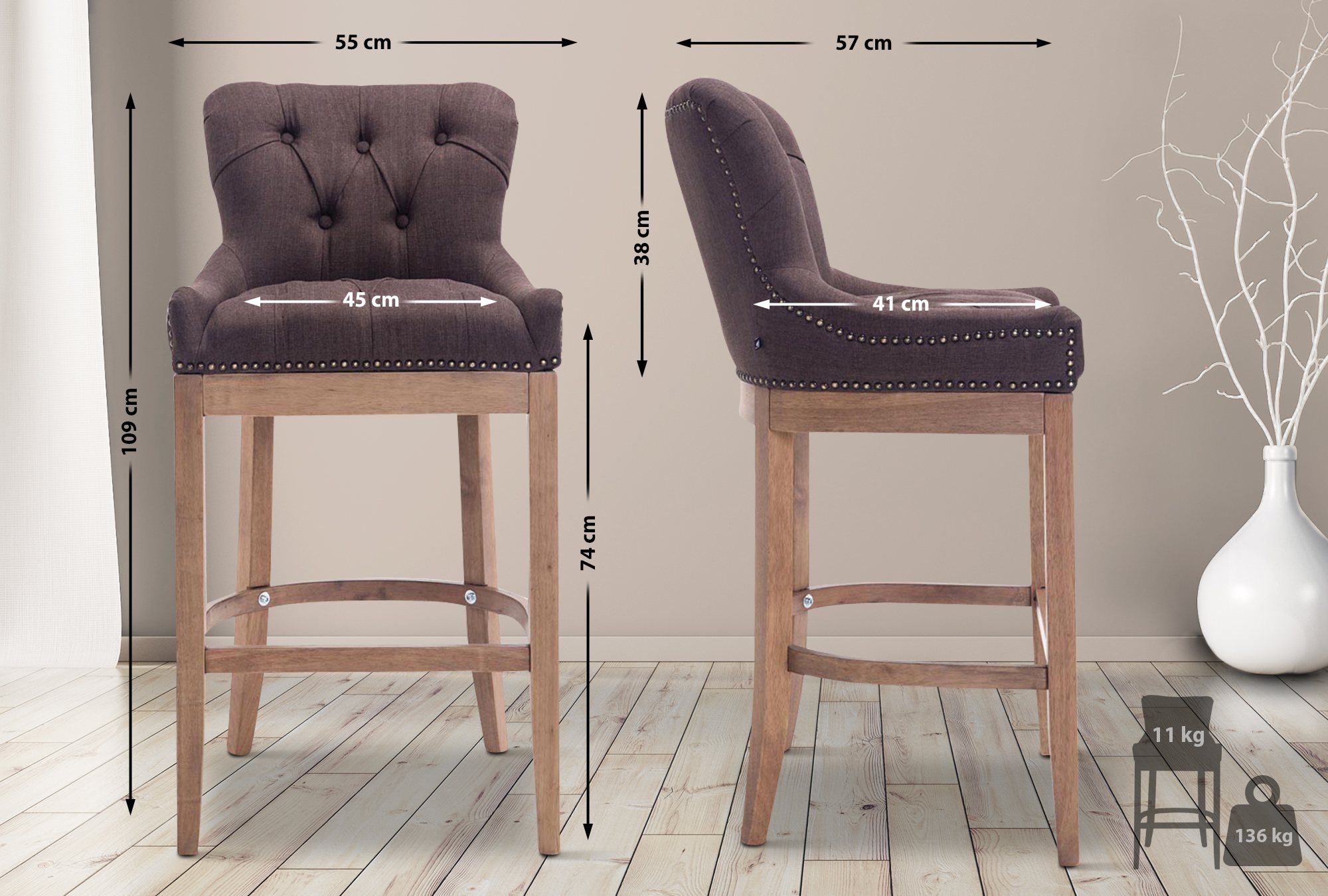 Sgabello Lakewood Stoffa antico-chiaro