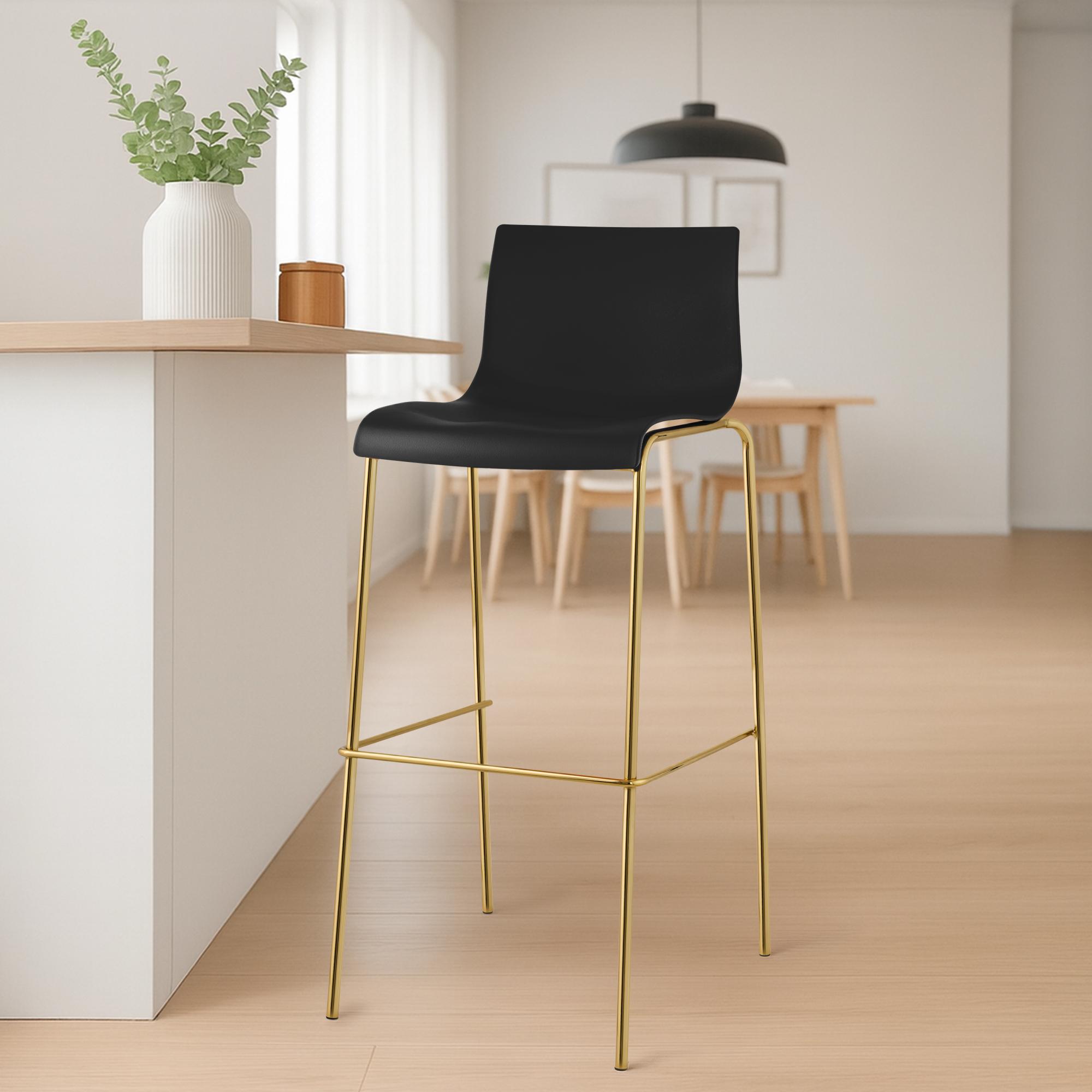 Sgabello da Bar Hover in Plastica, Telaio a Quattro Gambe in Oro