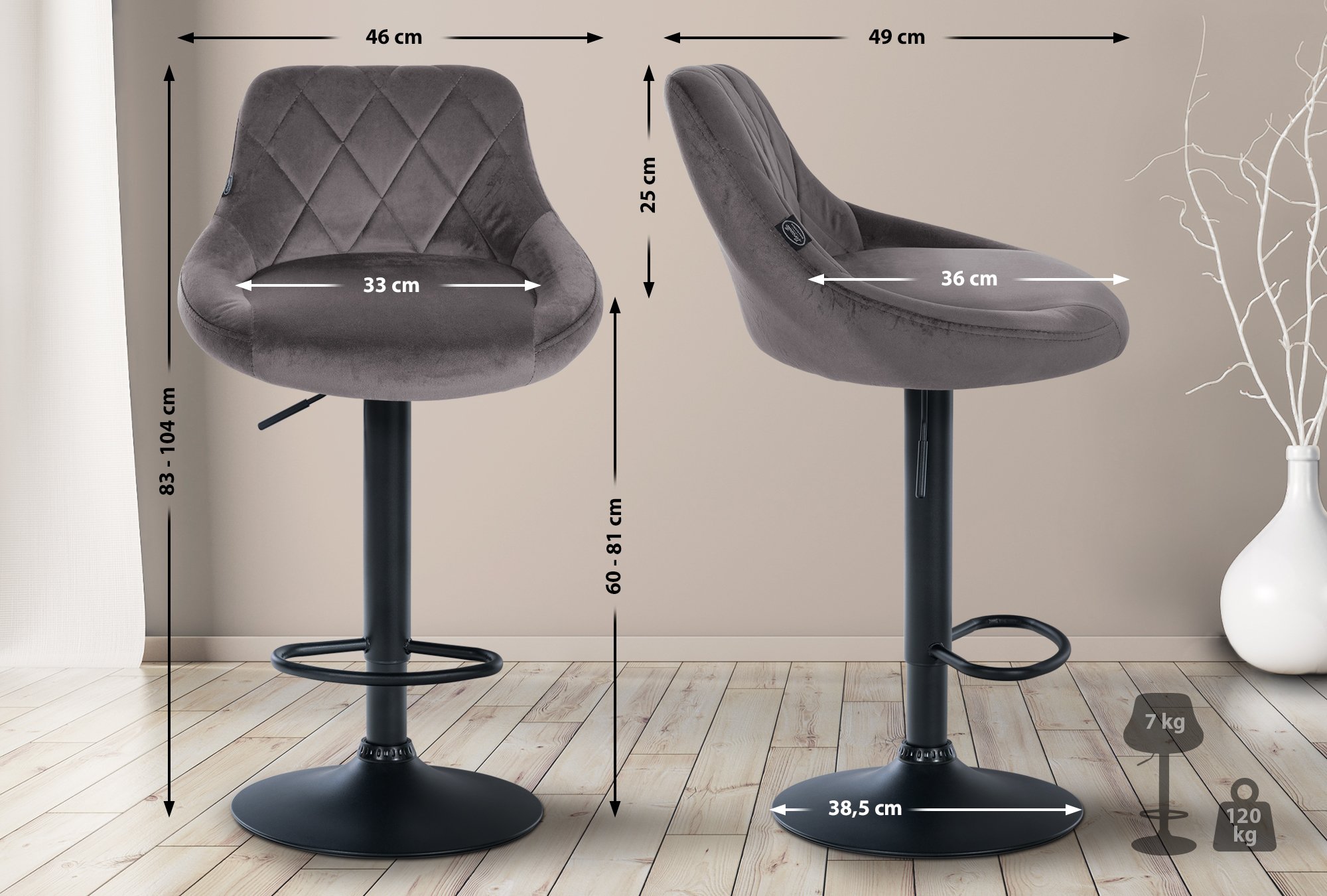 Set di 2 sgabelli da bar Lazio Velvet