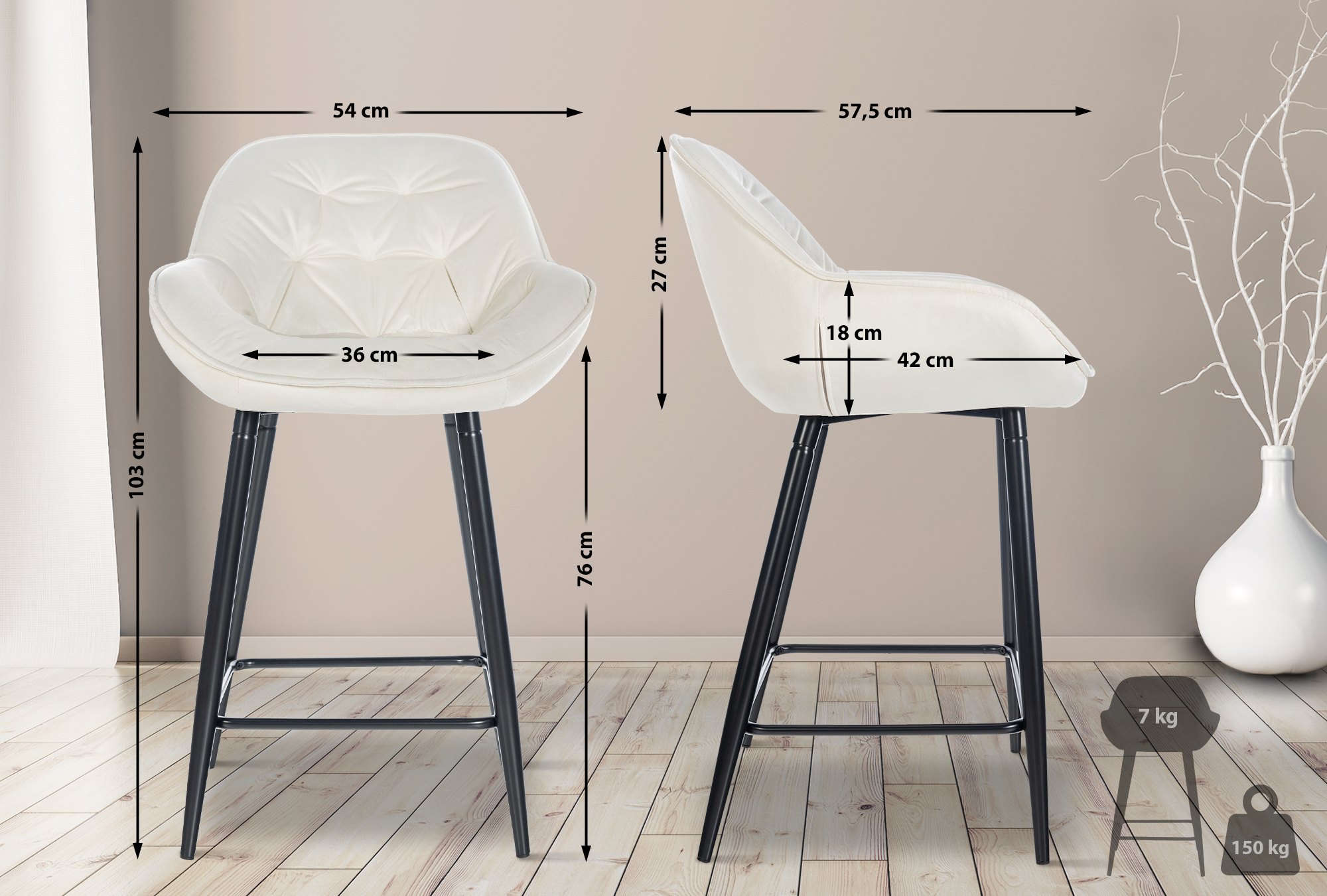 Sgabello da bar Gibson in velluto altezza seduta 76 cm
