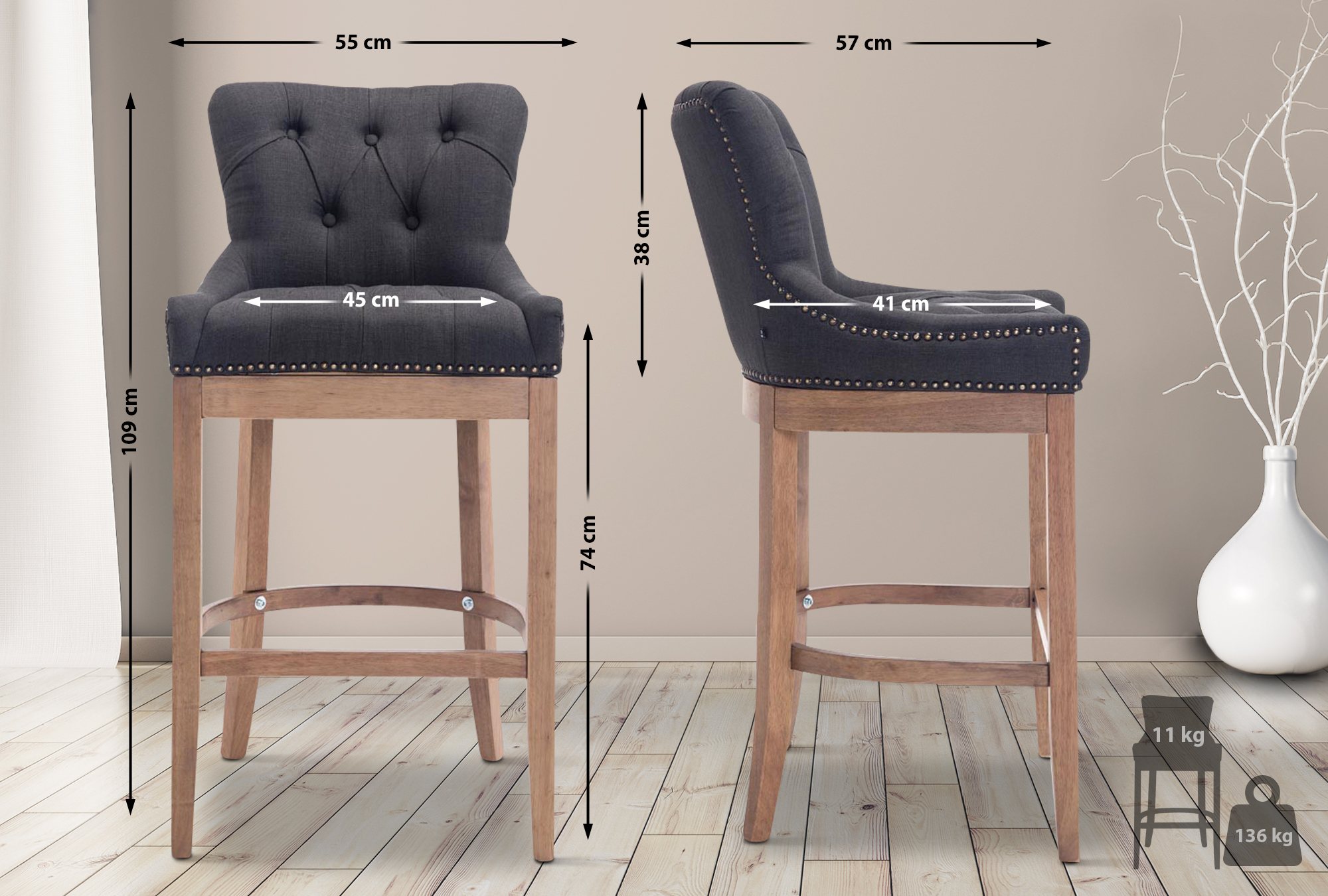 Sgabello Lakewood Stoffa antico-chiaro