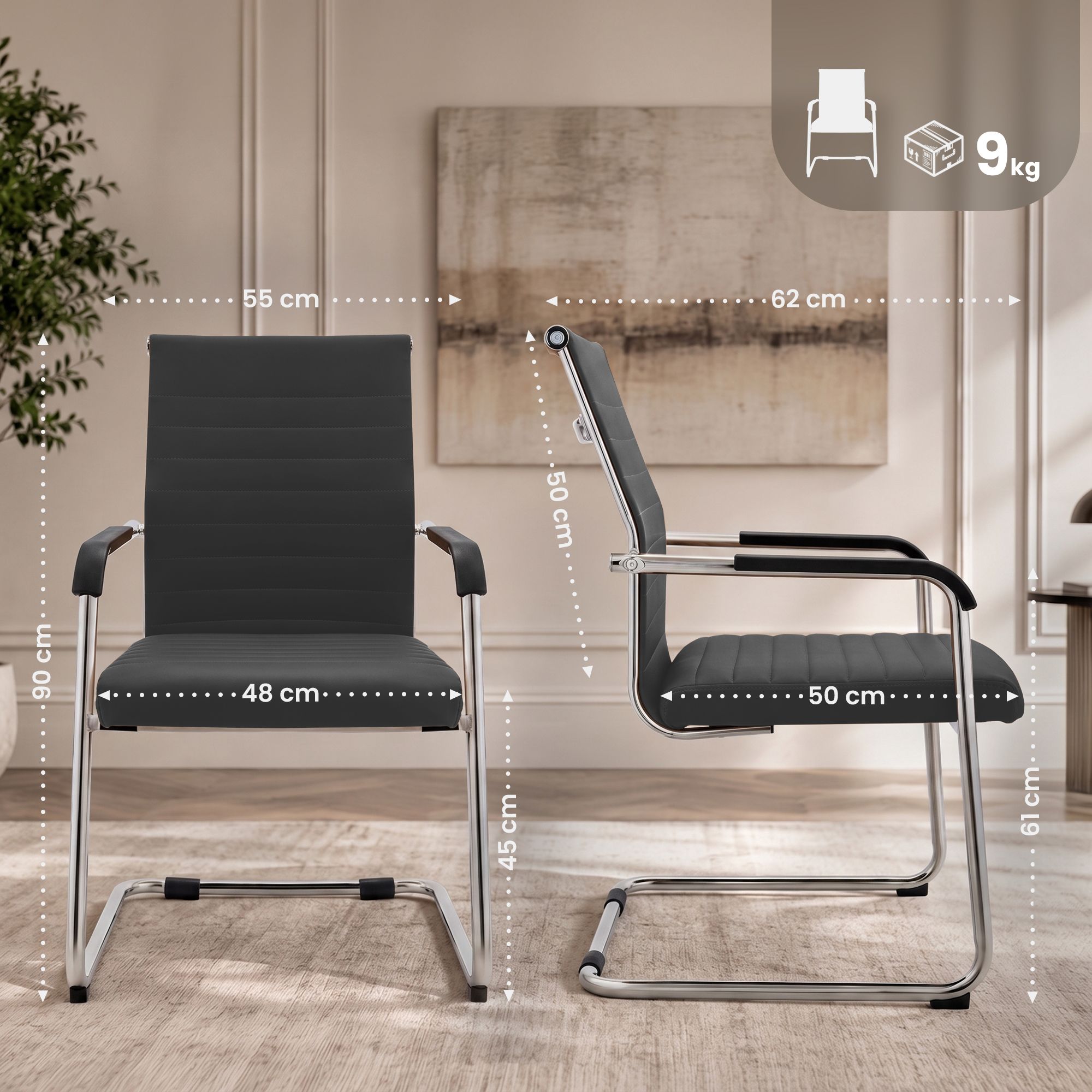 Sedia cantilever Hakon in similpelle