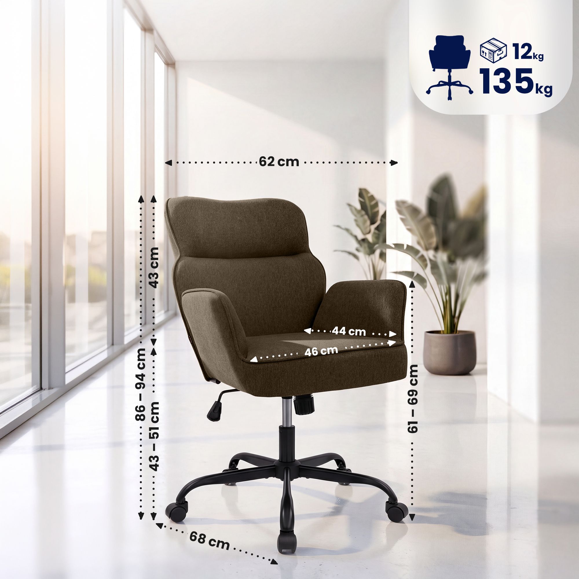 Sedia da ufficio Amado in tessuto