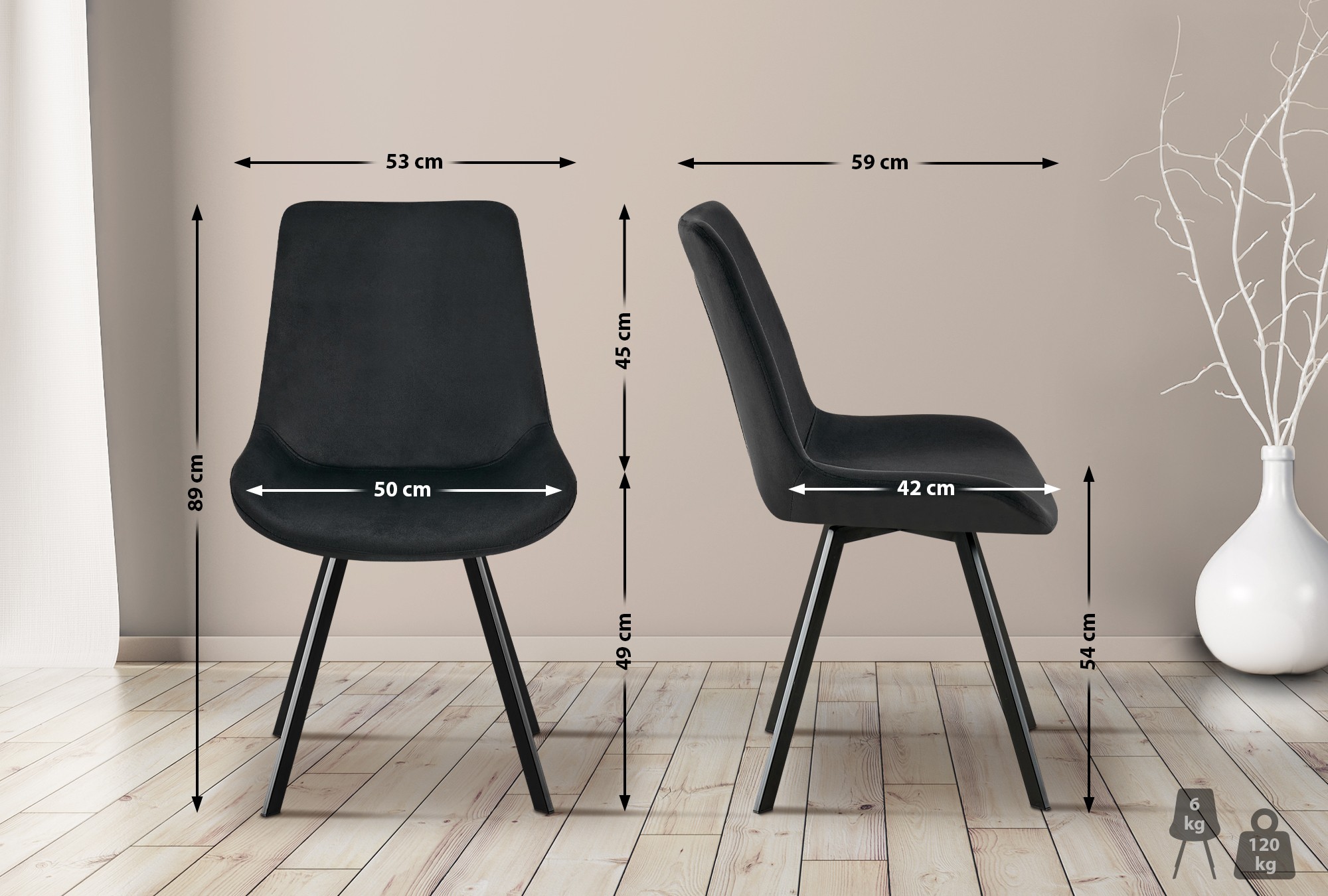 Set di 2 sedie da pranzo Lewes in velluto