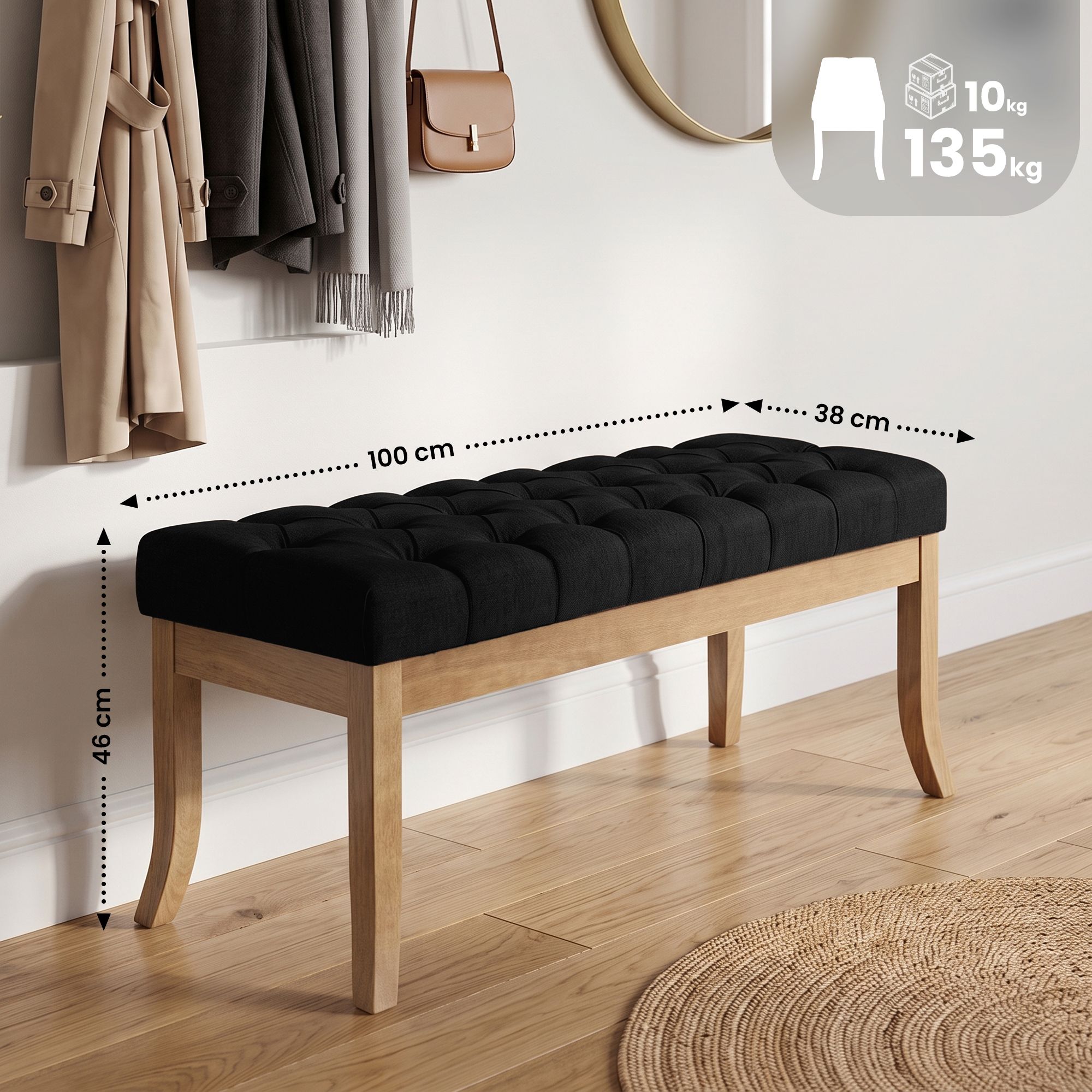 Panca design RAMSES in legno chiaro antico tessuto