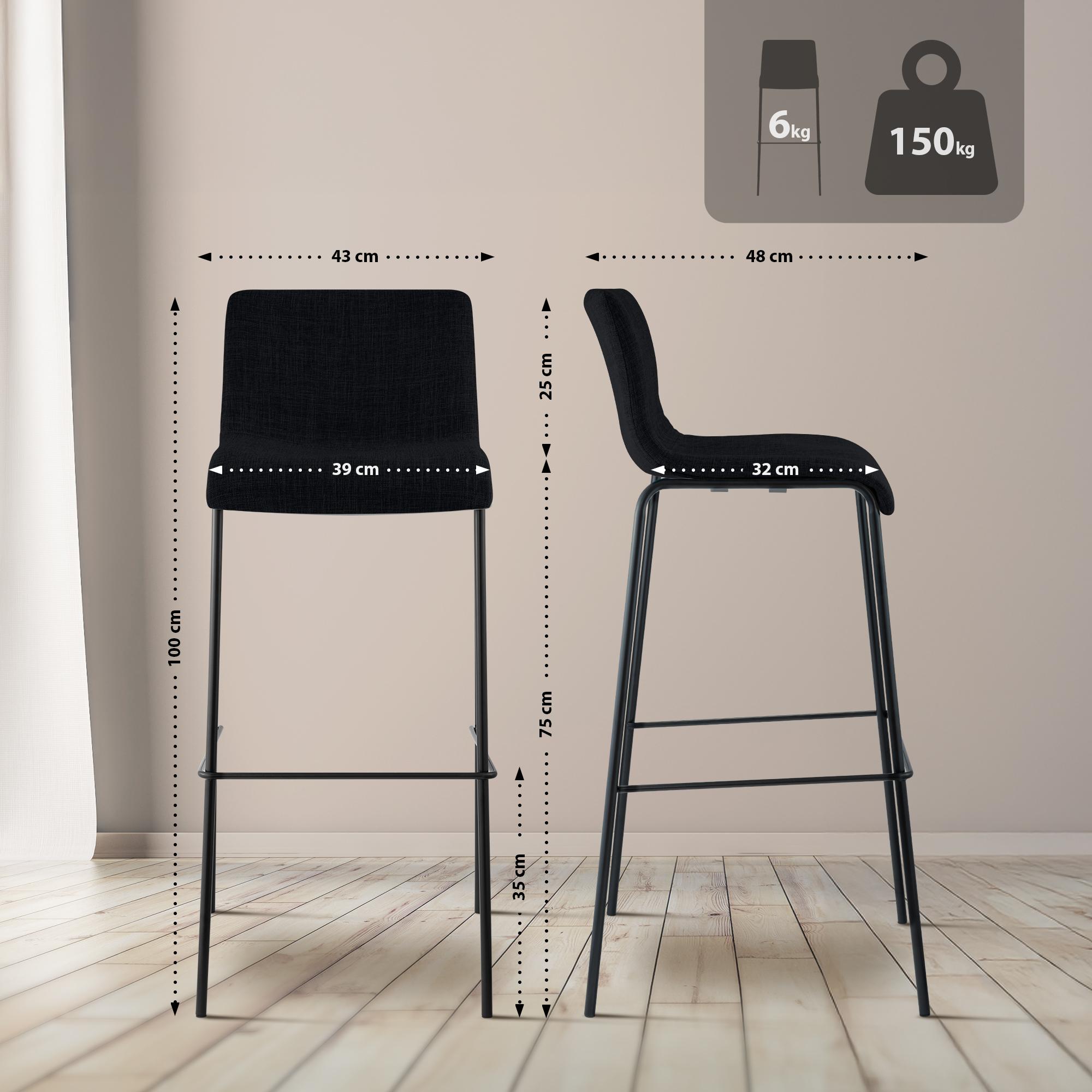 Set da 2 sgabelli da bar Hover in tessuto con base a 4 gambe