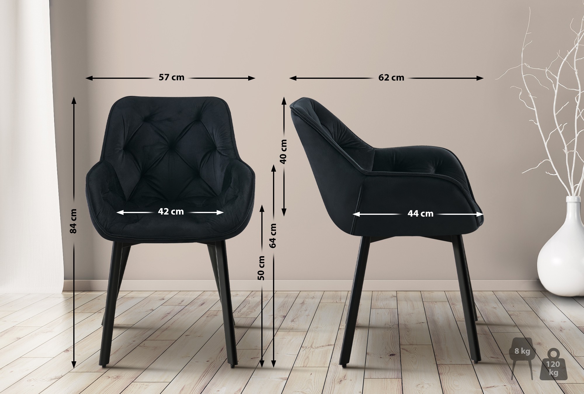 Set da 2 Sedie Girevoli da Pranzo Antigo in Velluto