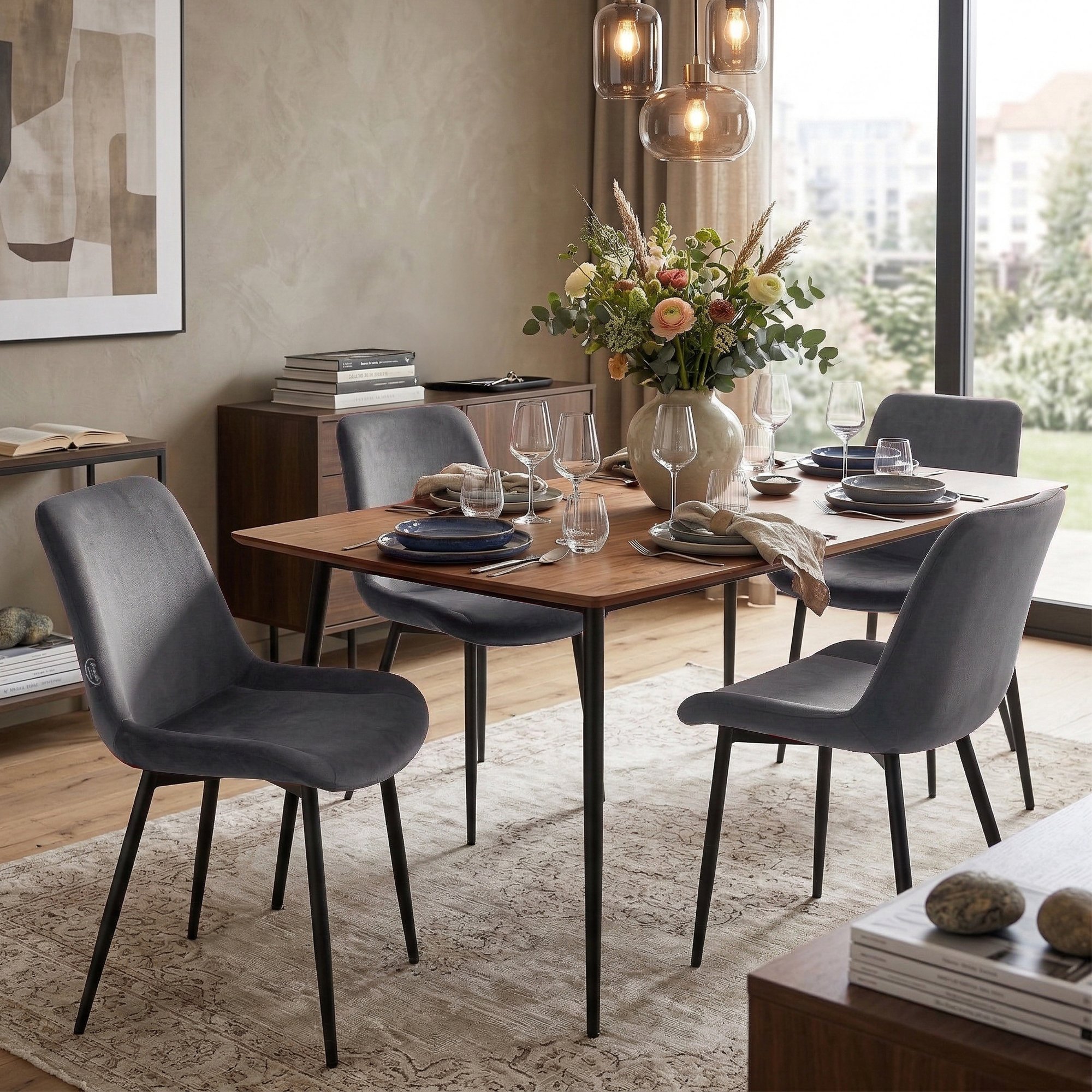 Set di 4 Sedie da Pranzo Victoria in Velluto