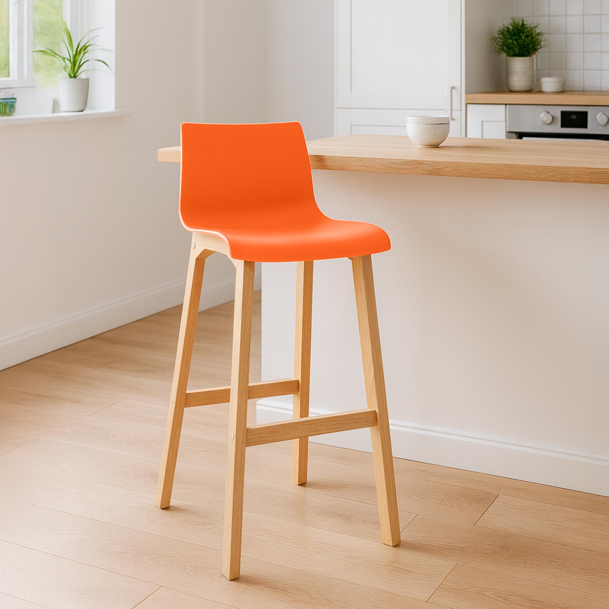 Sgabello da Bar Hover con Seduta in Plastica e Telaio in Legno Natura