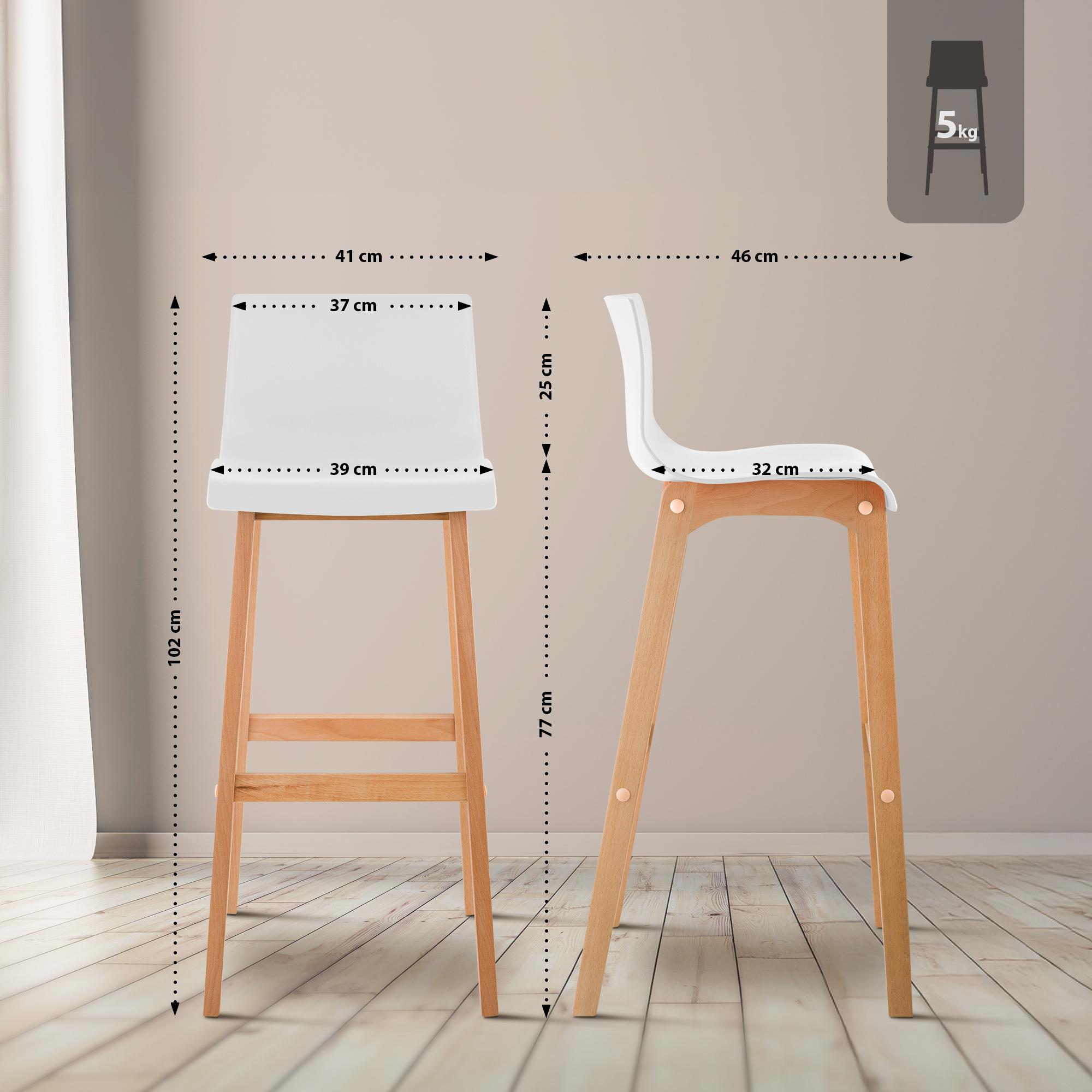 Sgabello da Bar Hover con Seduta in Plastica e Telaio in Legno Natura