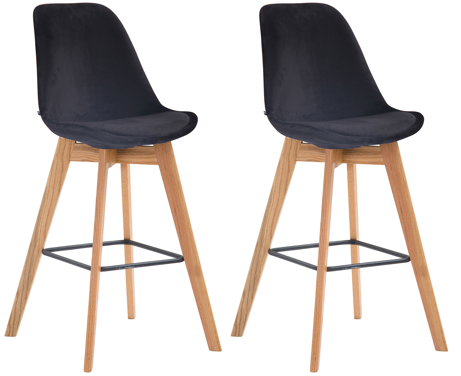 Set 2 Sgabelli Alti Scandinavi Metz In Velluto E Legno