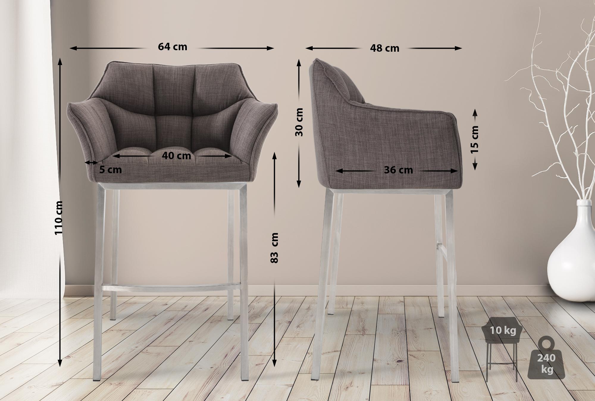 Set di 2 Sgabelli da Bar Damaso in Tessuto con Base a 4 Gambe