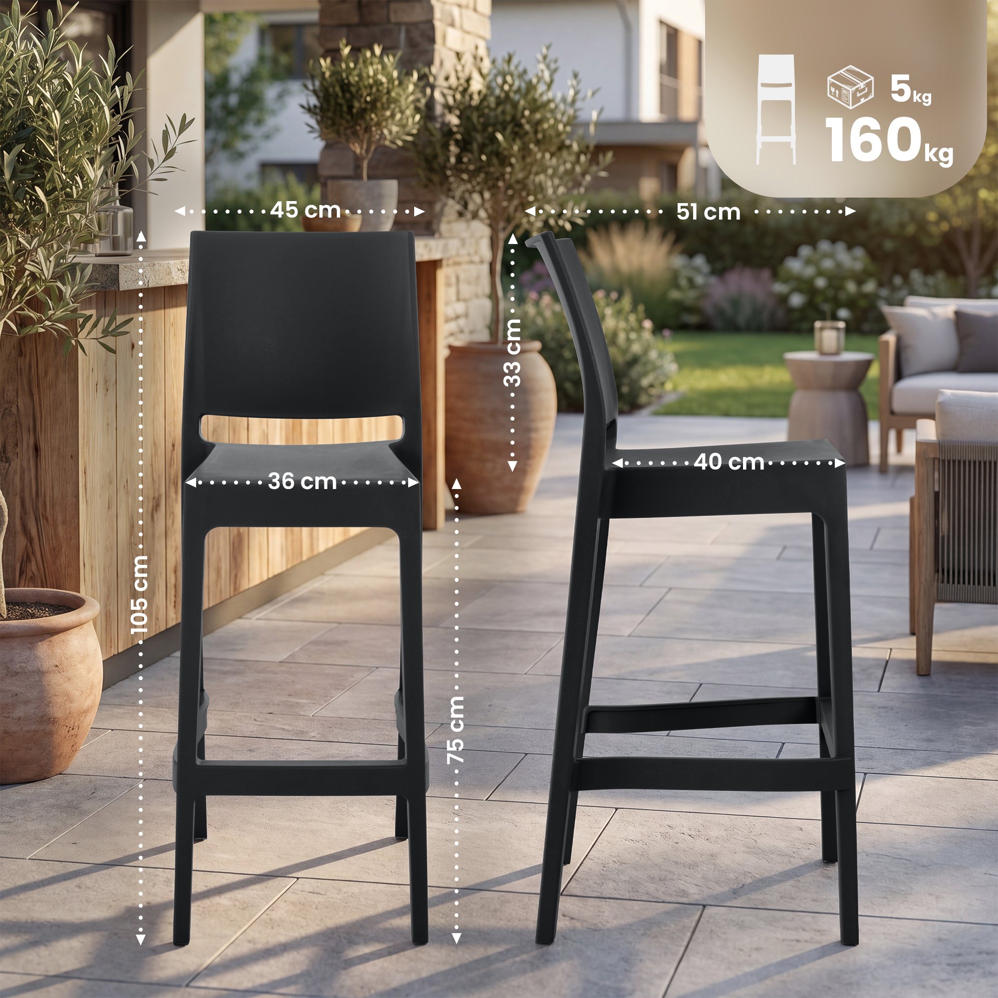 Set da 4 sgabelli da bar Maya in plastica