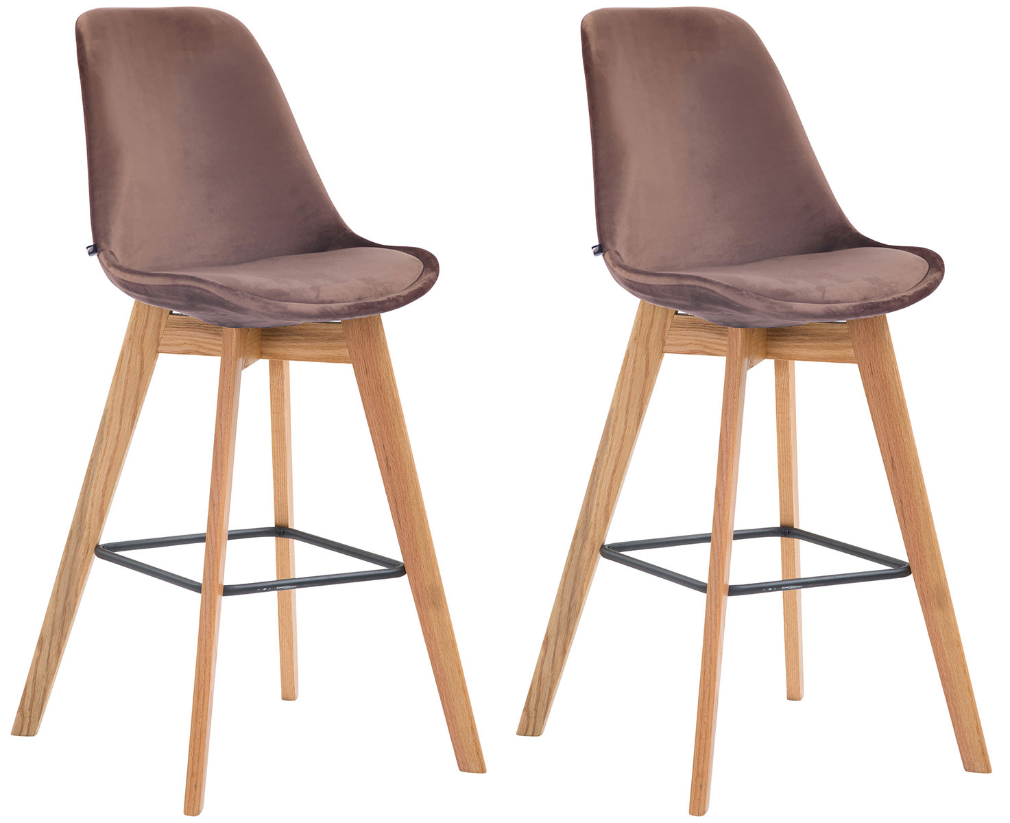 Set 2 Sgabelli Alti Scandinavi Metz In Velluto E Legno