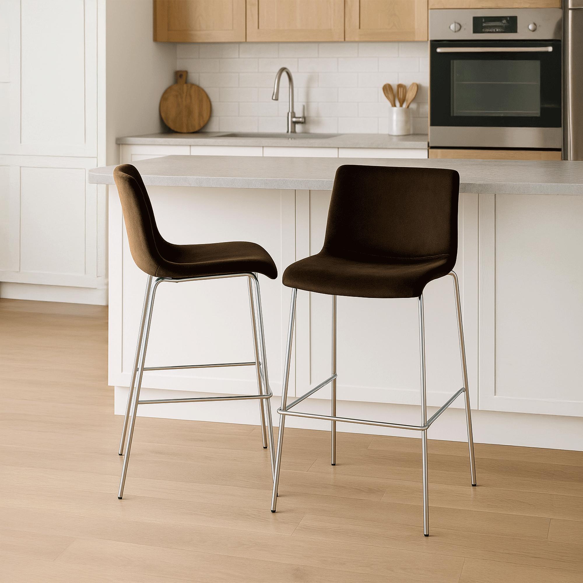 Sgabello da Bar Hover, Velluto, Gambe Cromate